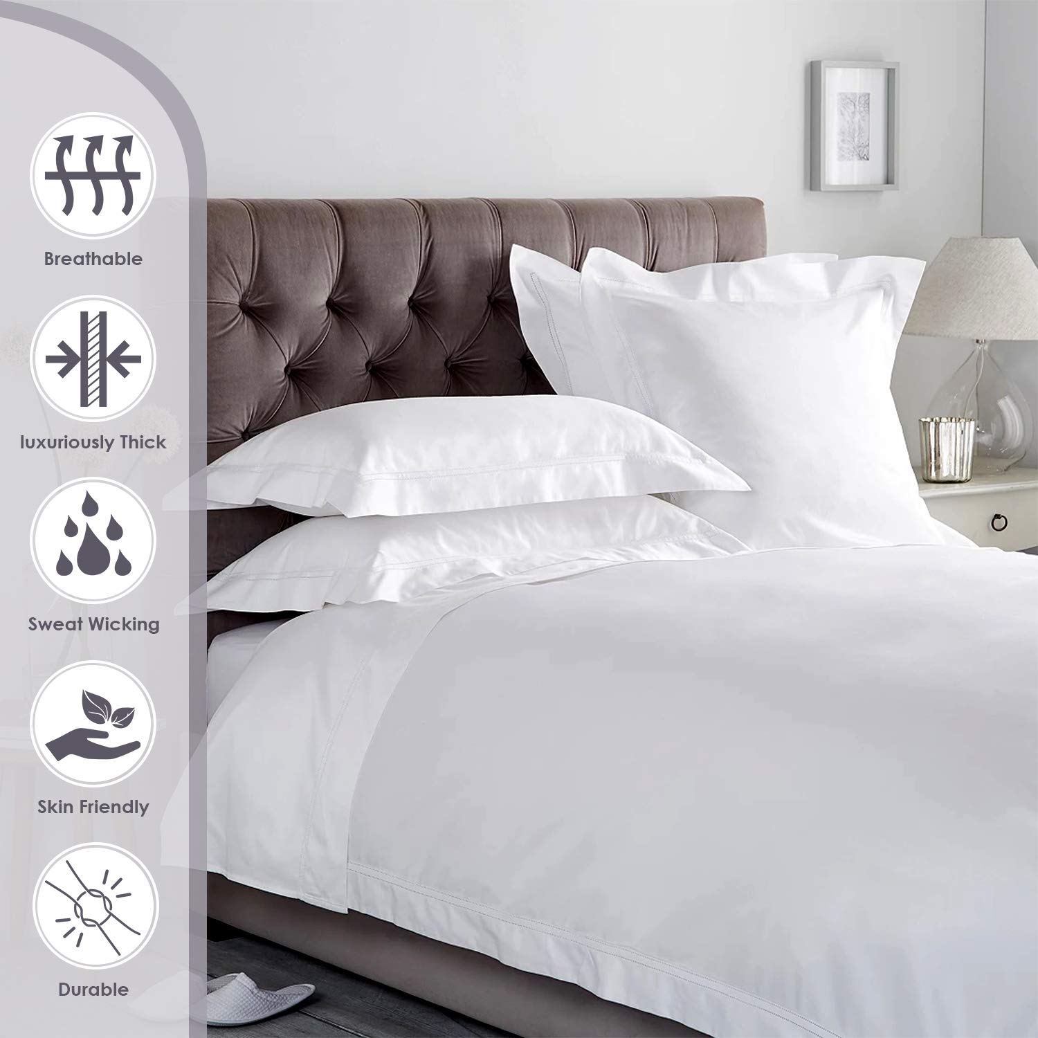 Pizuna Pure 100% Cotton Queen Duvet Cover Set - 800 Thread Count Long Staple Sateen Weave with Button Closure | Ultra Soft Combed White Cotton Bedding | Perfect for Luxury Hotels, Guest Rooms & Master Bedrooms