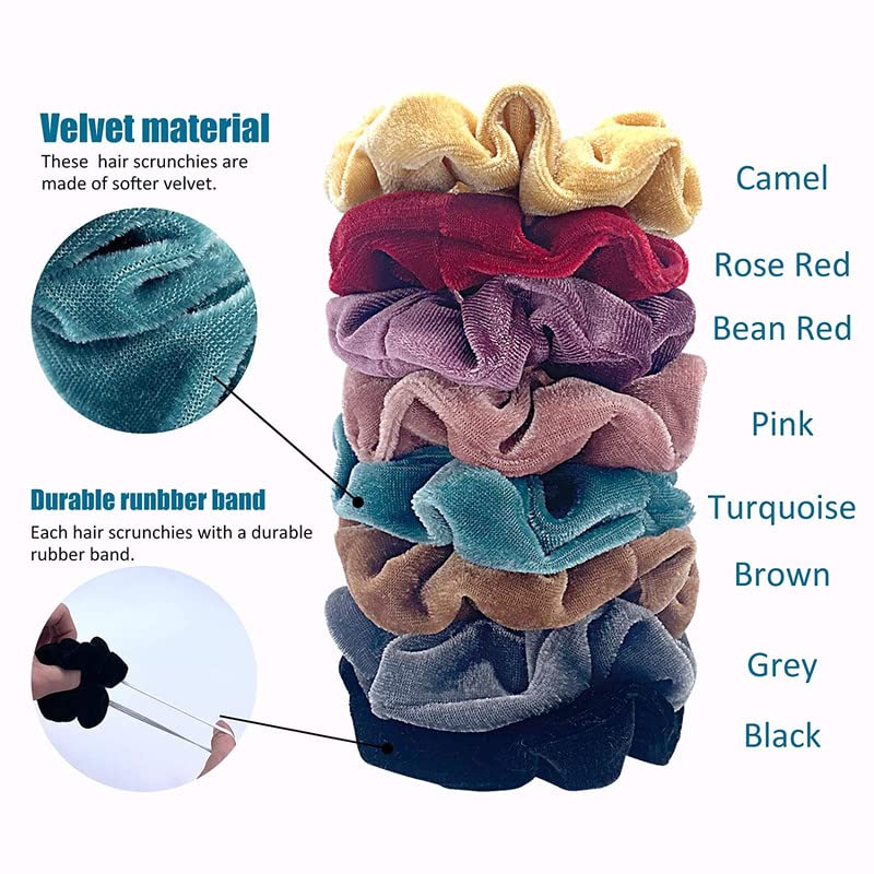 Staila 8-Pack Velvet Hair Scrunchies - Soft Hair Ties for Women & Girls (8 Colors) - Perfect for Work & Gym
