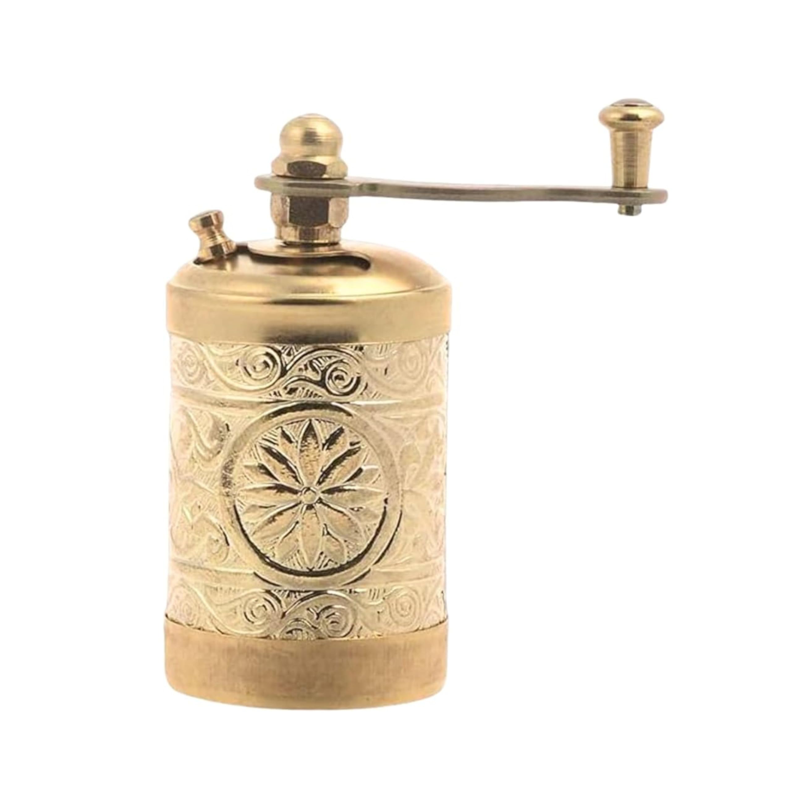 Vintage Mini Antique Copper Manual Spice Grinder for Salt, Pepper, Coffee Beans & Herbs - Turkish Greek Arabic Style Kitchen Mill - Perfect for Home, Restaurant, Farmhouse Use - Great Housewarming Gift (Gold)