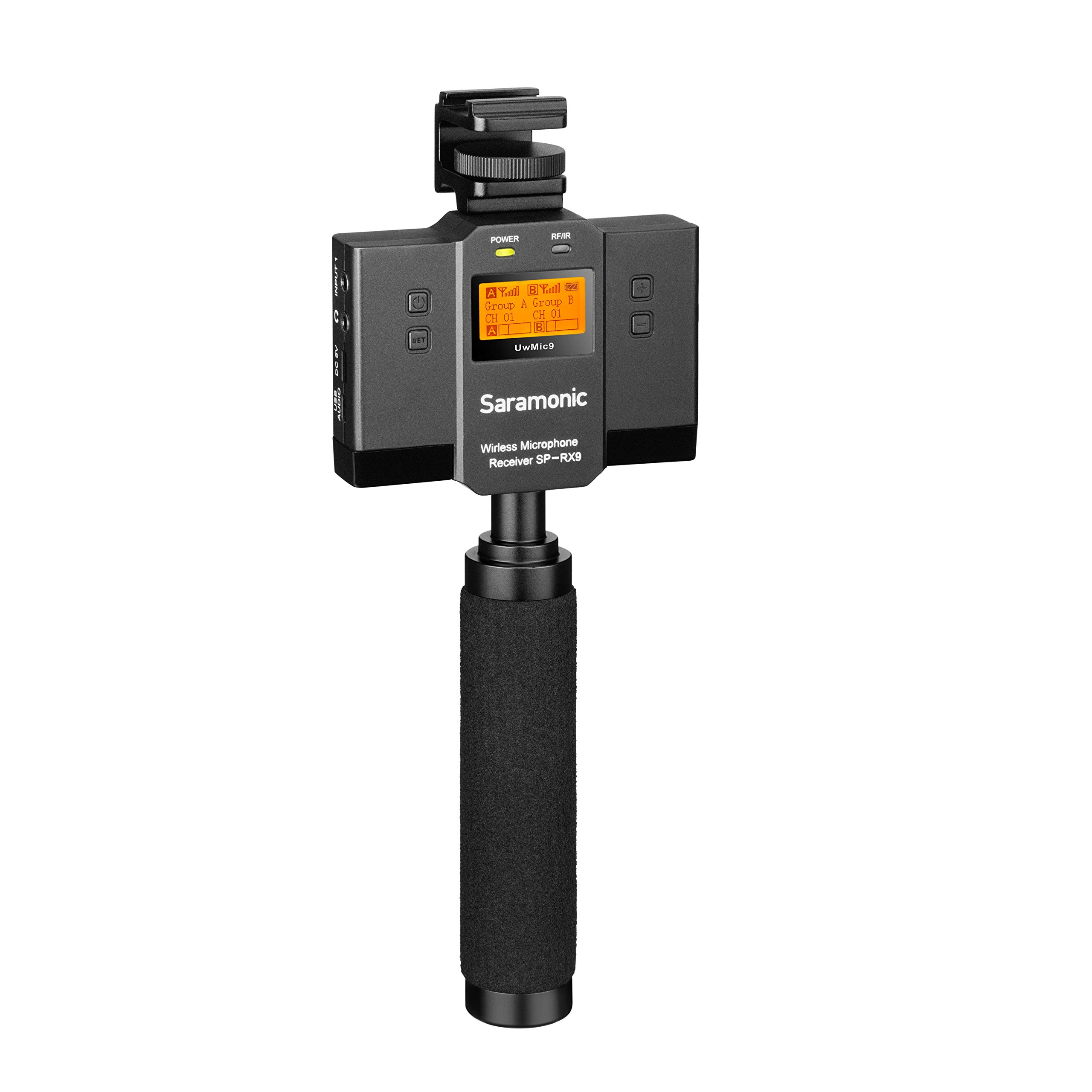 Saramonic UwMic9 SP-RX9 Dual UHF Wireless Receiver with Mixer - Professional Audio Kit for iPhone & Android (Includes Mount & Stabilization Handle) - Perfect for Vlogging, Live Streaming & Film Making