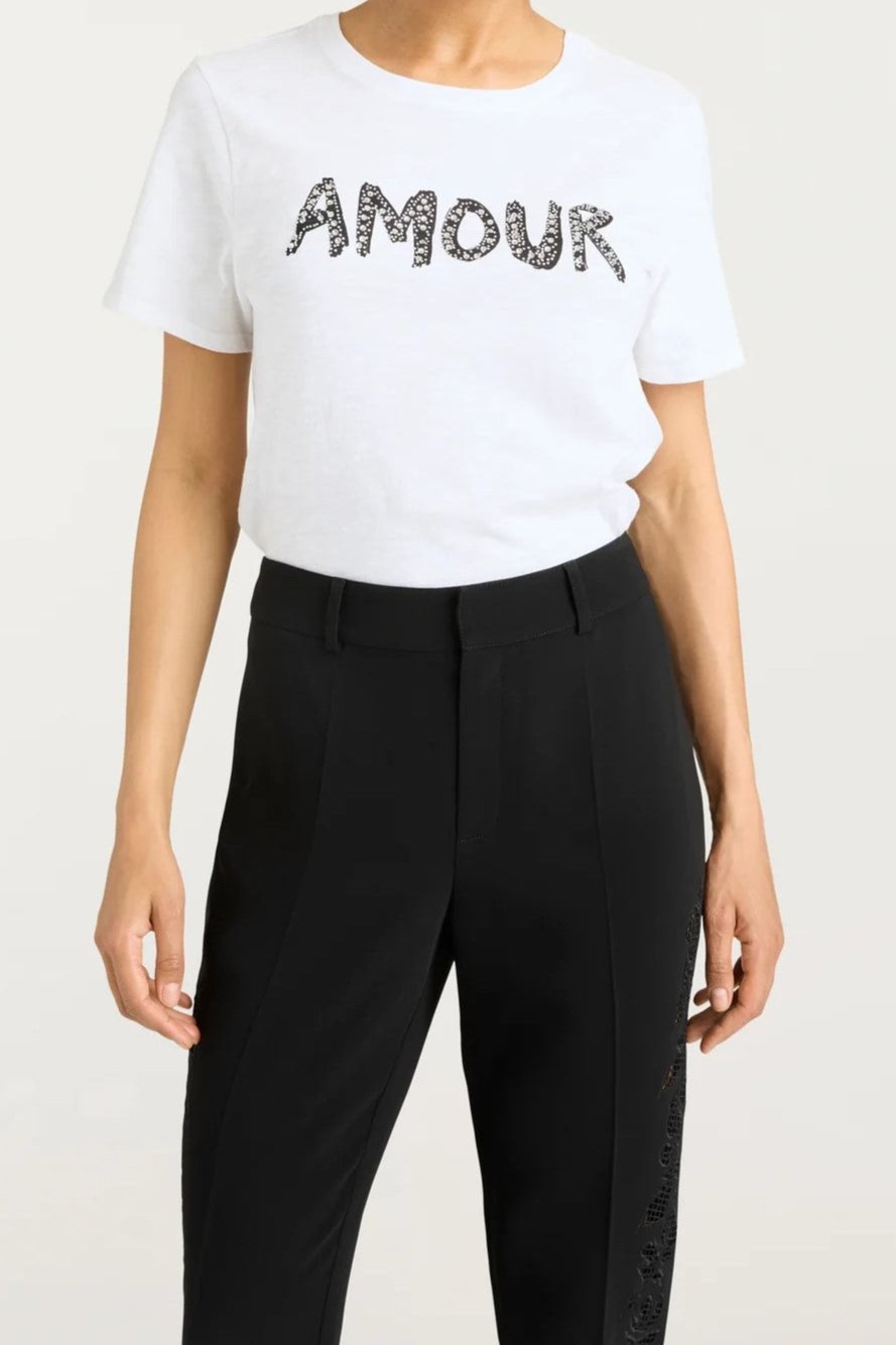 Cinq à Sept Rhinestone Amour Shrunken Tee - Women's Sparkling Rhinestone T-Shirt for Party & Night Out | Casual Glam Top for Date Night, Clubwear & Evening Events