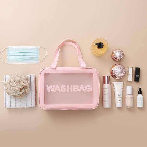 3-Piece Clear Toiletry Bags Set - Transparent Travel Cosmetic Organizer for Women & Girls | TSA Approved Makeup Wash Bag | Perfect for Air Travel, Gym, Beach Trips (Pink)