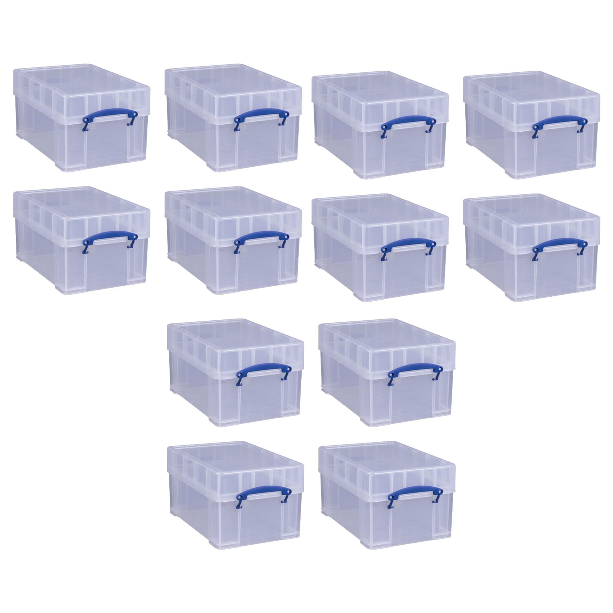 Really Useful 9L Stackable Storage Box with XL Snap Lid & Clip Lock Handles - Clear Plastic Organizer for Home, Office, Garage (12 Pack) - Perfect for Storing Documents, Toys, Crafts & Office Supplies