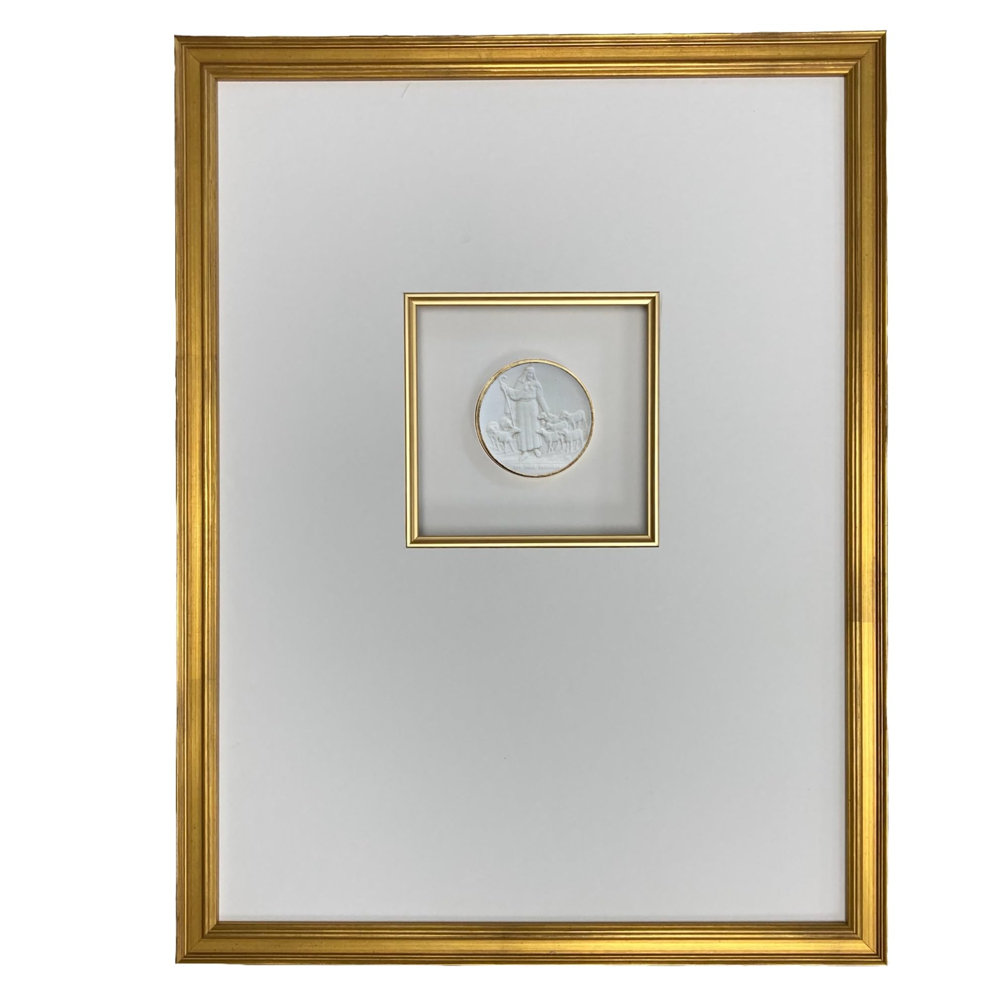12x16 Gold Framed Religious Intaglio Art - The Good Shepherd Wall Decor for Home, Church & Office | Vintage Christian Artwork for Faith-Based Interiors