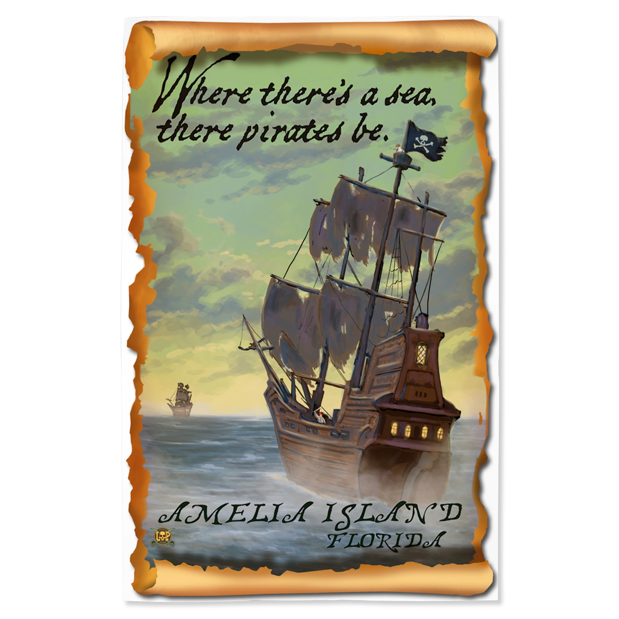 Lantern Press 16x24 Inch Giclee Art Print - Amelia Island Florida Pirate Ship Wall Decor - Perfect for Living Room, Bedroom or Office