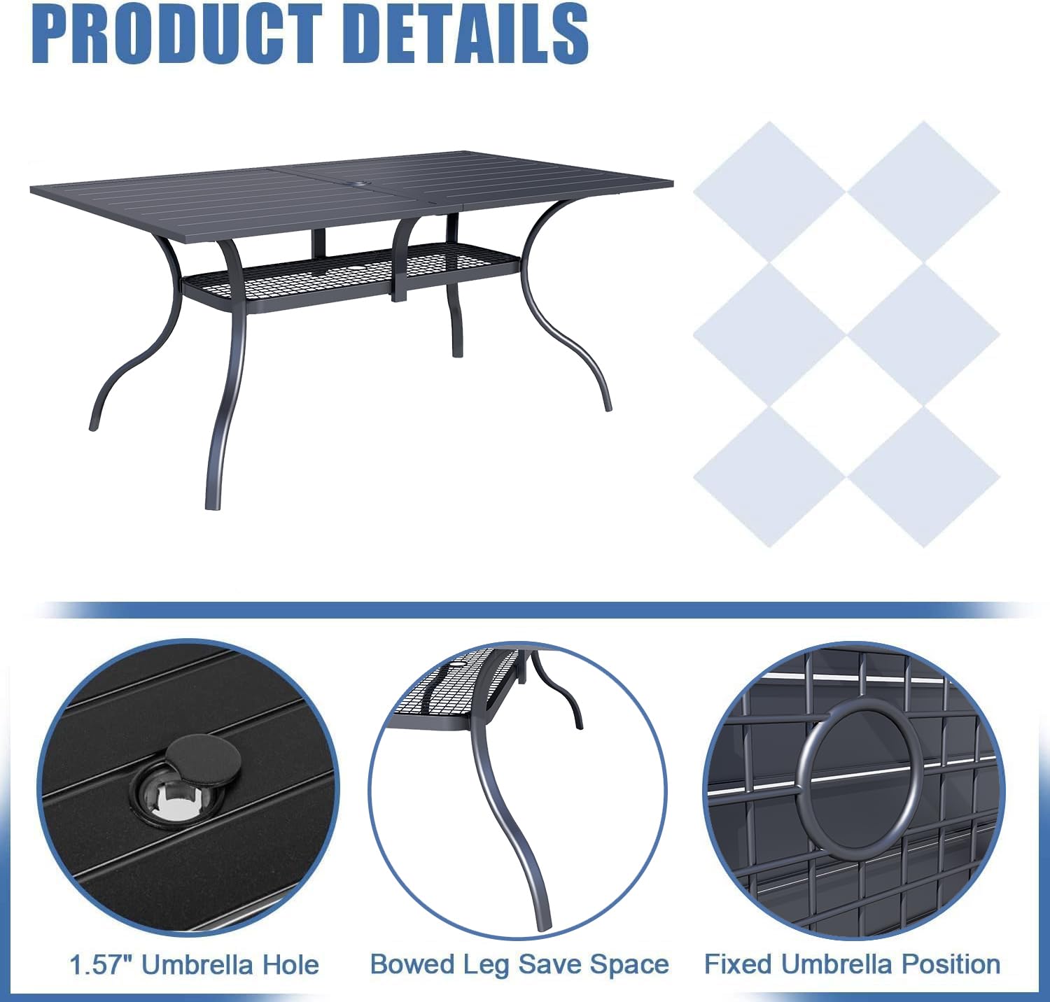 7-Piece Outdoor Patio Dining Set - Durable Metal Furniture with Rectangular Slatted Table (Umbrella Hole) & 6 Stackable Chairs - Perfect for Backyard, Garden, Poolside & BBQ Gatherings