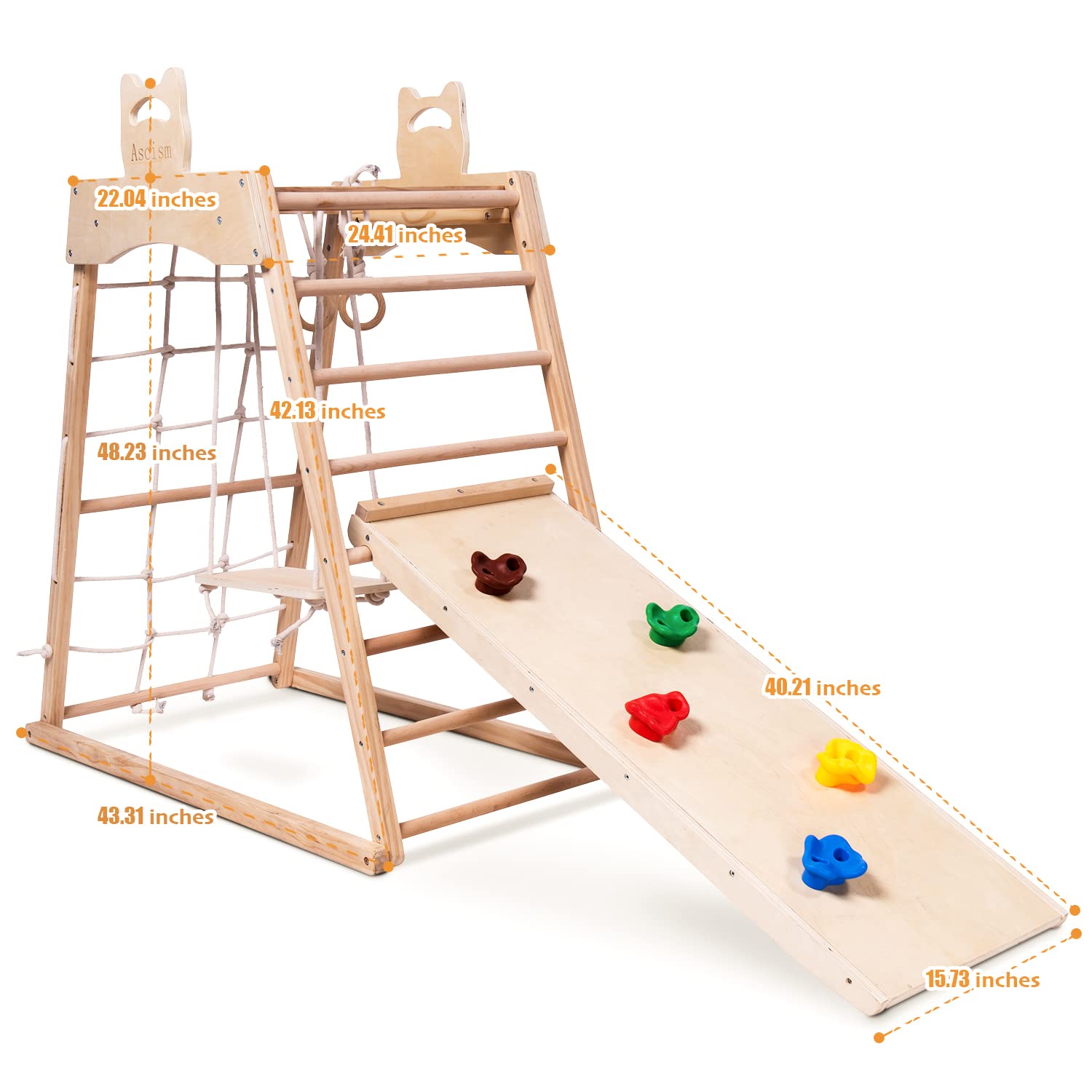 8-in-1 Wooden Jungle Gym Indoor Playground Set for Toddlers - Montessori Climbing Toys with Slide, Swing, Climbing Net, Tent & Gymnastics Rings - Perfect for Home Playrooms, Daycares & Indoor Active Play