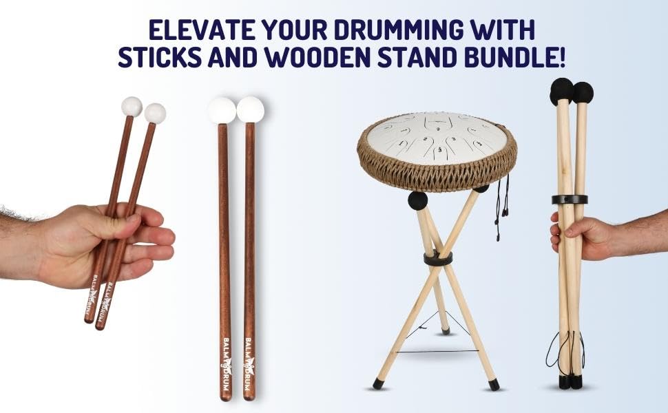 Premium Solid Beech Wood Handpan Drum Set with Steel Tongue Drum & Wooden Sticks - Complete Percussion Kit for Beginners & Professionals - Perfect for Meditation, Music Therapy & Live Performances