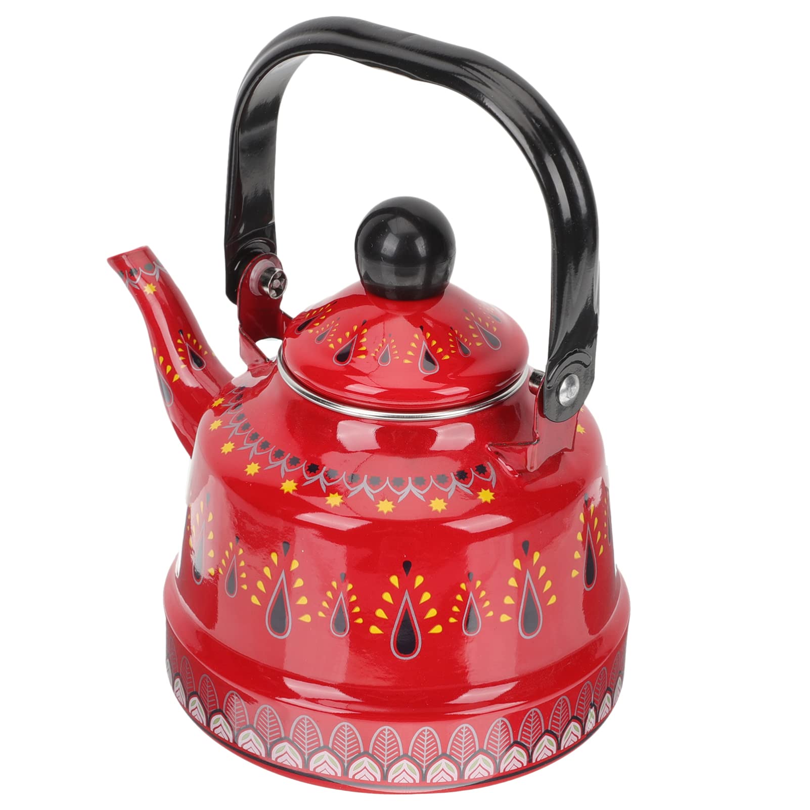 SHERCHPRY Enameled Vintage Tea Kettle - 1.1L Stovetop & Induction Compatible Water Boiling Pot with Handle, Red Color - Perfect for Home Kitchen, Camping & Afternoon Tea Parties