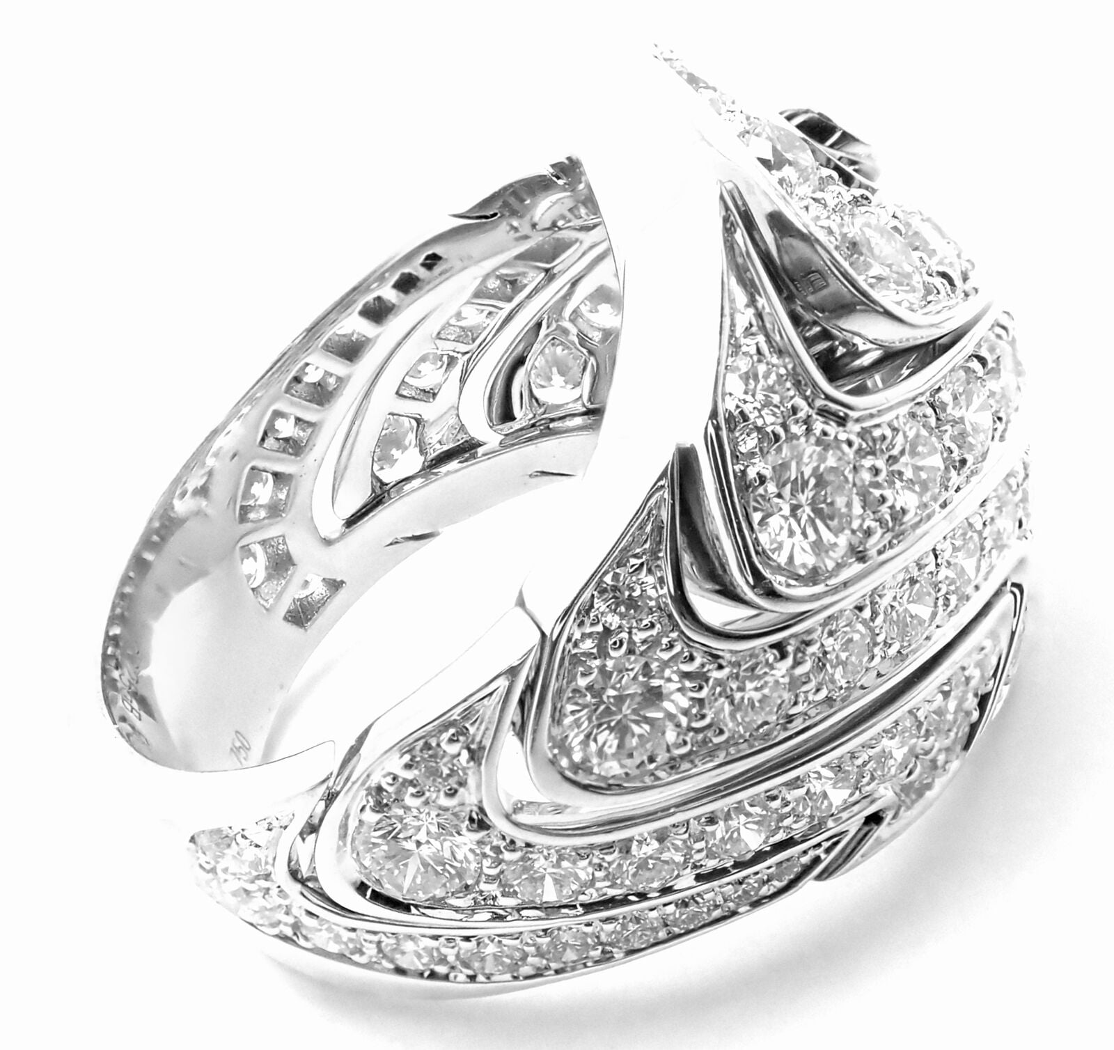 Authentic Cartier 18k White Gold Diamond Waves Large Ring - Luxury Jewelry for Women, Perfect for Weddings, Anniversaries & Special Occasions