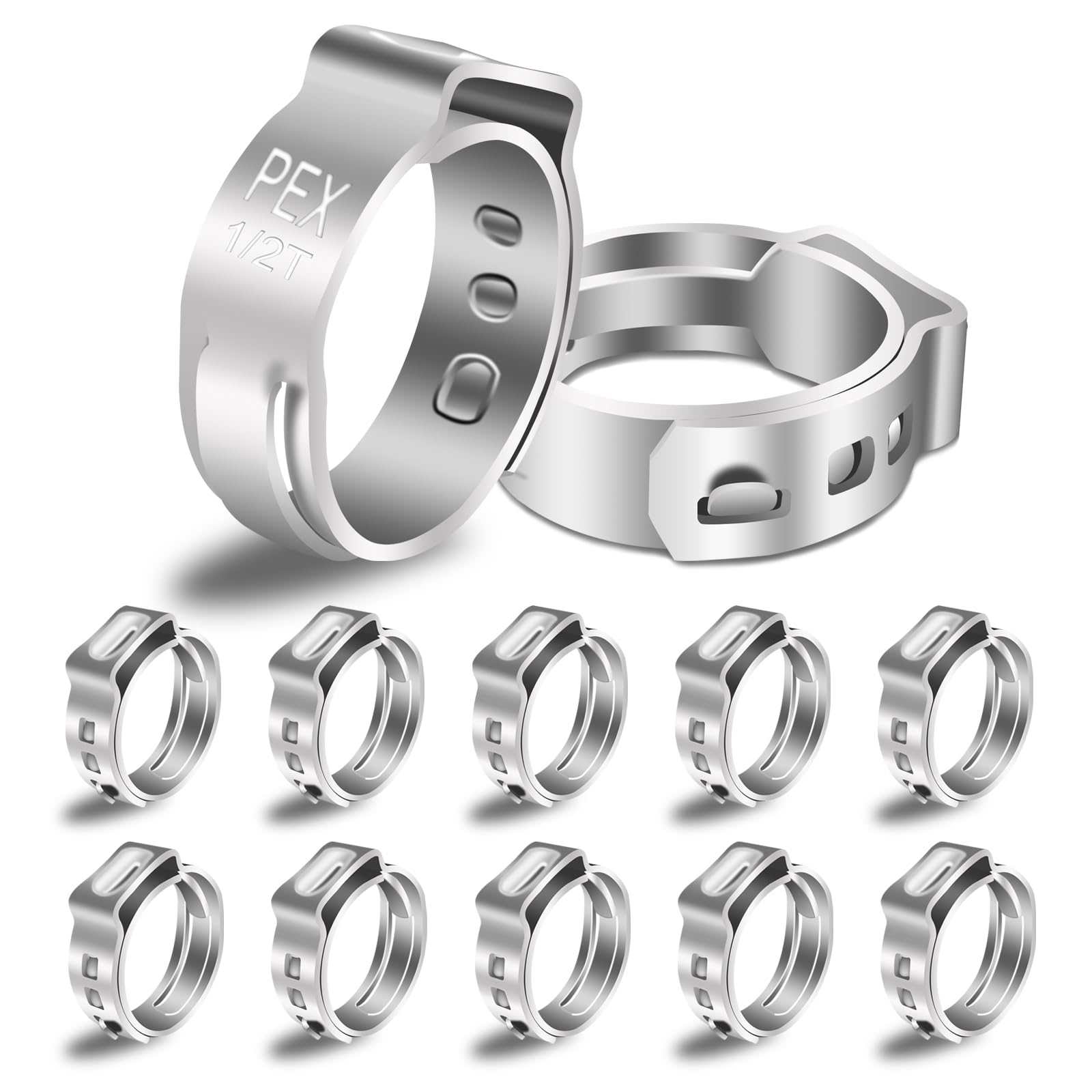 50-Pack 1/2 Inch PEX Clamps - 304 Stainless Steel PEX Cinch Clamp Rings for PEX B & C Pipe Tubing | Secure Plumbing Connections for Water Supply Lines, Radiant Heating & DIY Home Improvement Projects