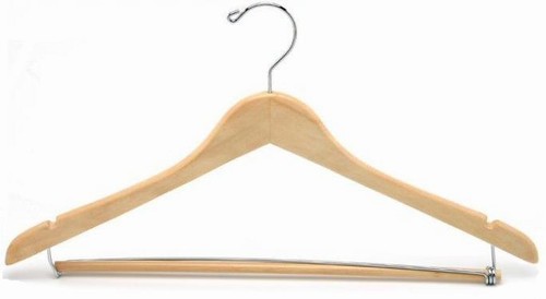 Premium Contoured Wooden Suit Hanger with Locking Bar - Natural Finish for Men's Formal Wear - Perfect for Closets, Travel & Suit Storage