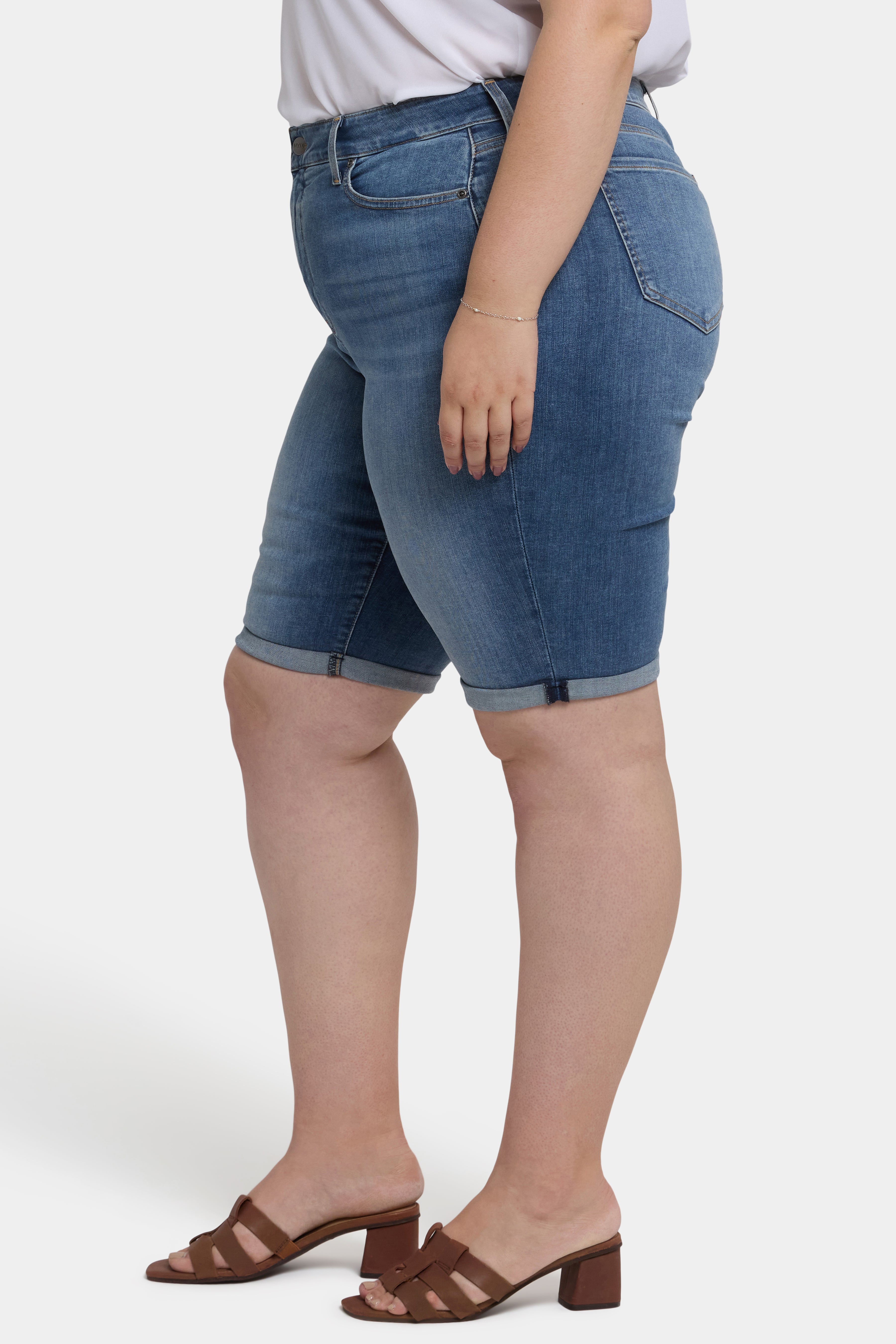 Briella 11 Inch Plus Size Denim Shorts for Women - Comfortable Stretch High Waist Jeans Shorts | Perfect for Summer, Beach, and Casual Outings