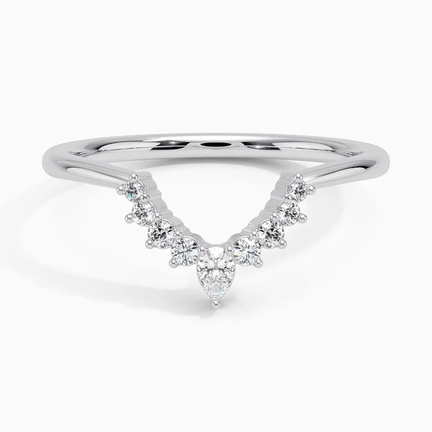 0.12ctw Elongated Lunette Diamond Wedding Band Ring - Size LR38 - Perfect for Bridal, Engagement & Anniversary Jewelry Gifts