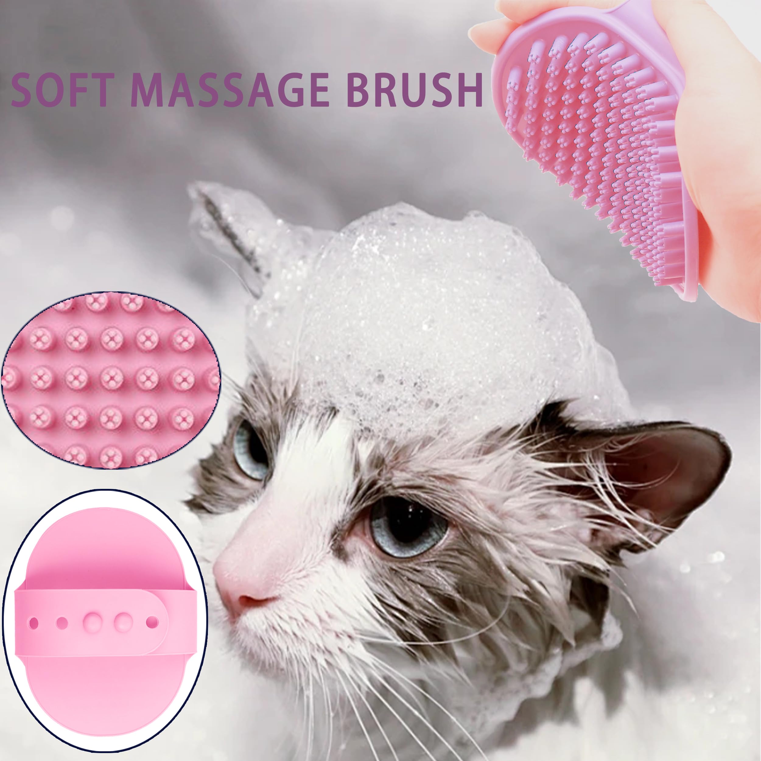 Premium Cat Grooming Brush Kit - 6-in-1 Deshedding & Dematting Tools for Long/Short Hair Cats | Self-Cleaning Slicker Brush & Flea Comb for Cats & Kittens (Pink) | Perfect for Home Pet Care & Professional Grooming