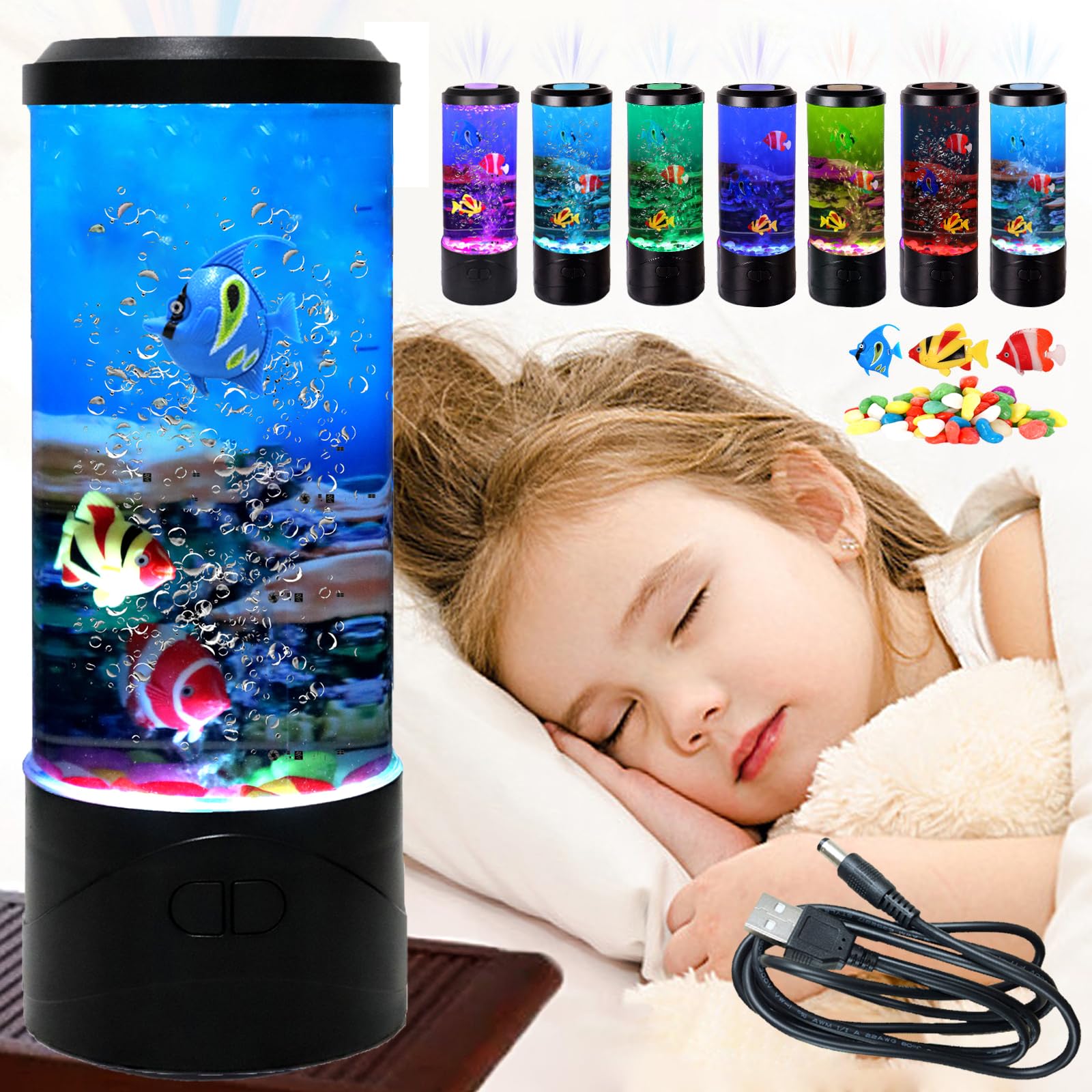 Mini Bubble Fish Lamp - Multi-Color Changing LED Aquarium Light with 3 Artificial Fish, Fake Fish Tank Decor for Home, Office, Living Room | Perfect Night Light for Kids, Adults & Relaxation Therapy