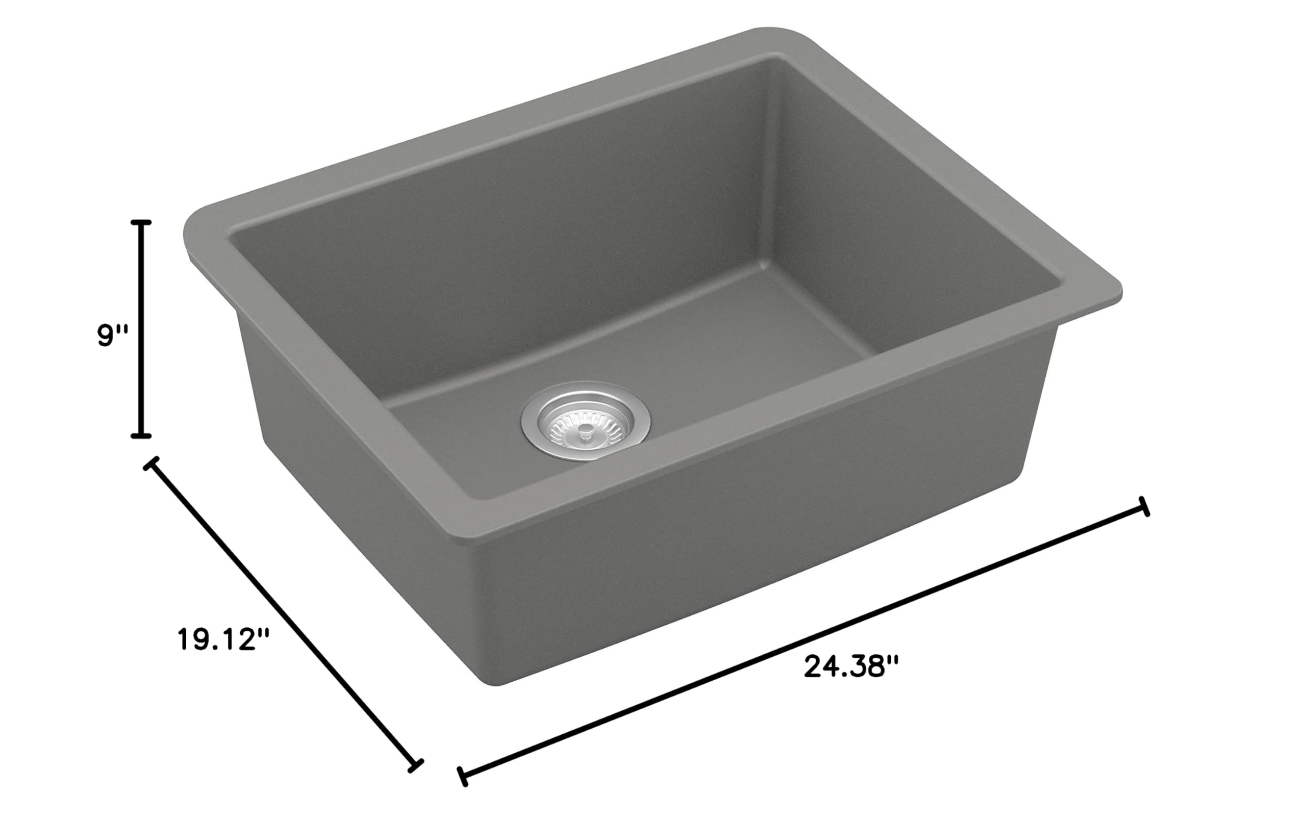 Karran QU-820 Undermount 24.38 Inch Single Bowl Quartz Kitchen Sink Kit in Grey - Durable Stain-Resistant Sink for Modern Kitchens & Food Prep Areas