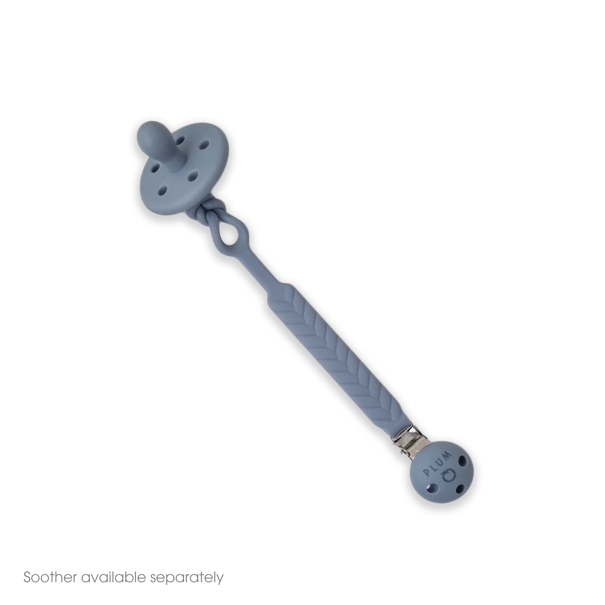 PLUM Silicone Soother Connector - Steel Blue | Baby Pacifier Holder Clip for Stroller, Car Seat & Diaper Bag | Secure & Safe for Infants & Toddlers