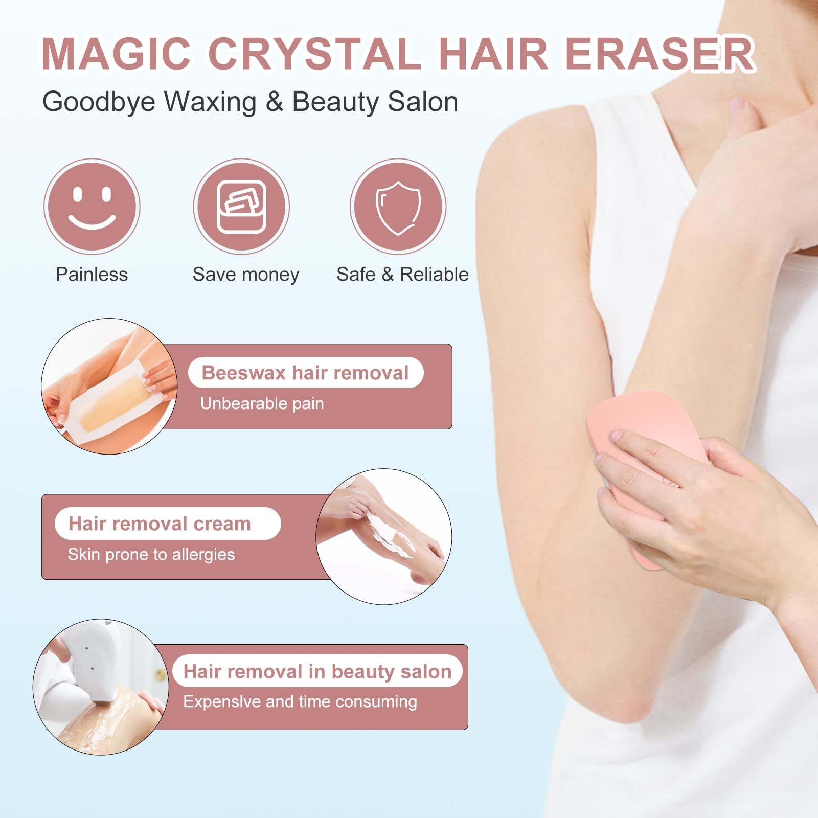 Simpout Crystal Hair Eraser for Women & Men - Painless Exfoliation & Hair Removal Tool for Arms, Legs & Back | At-Home Hair Removal Solution for Smooth Skin (Pink) | Perfect for Pre-Beach Prep & Post-Waxing Care