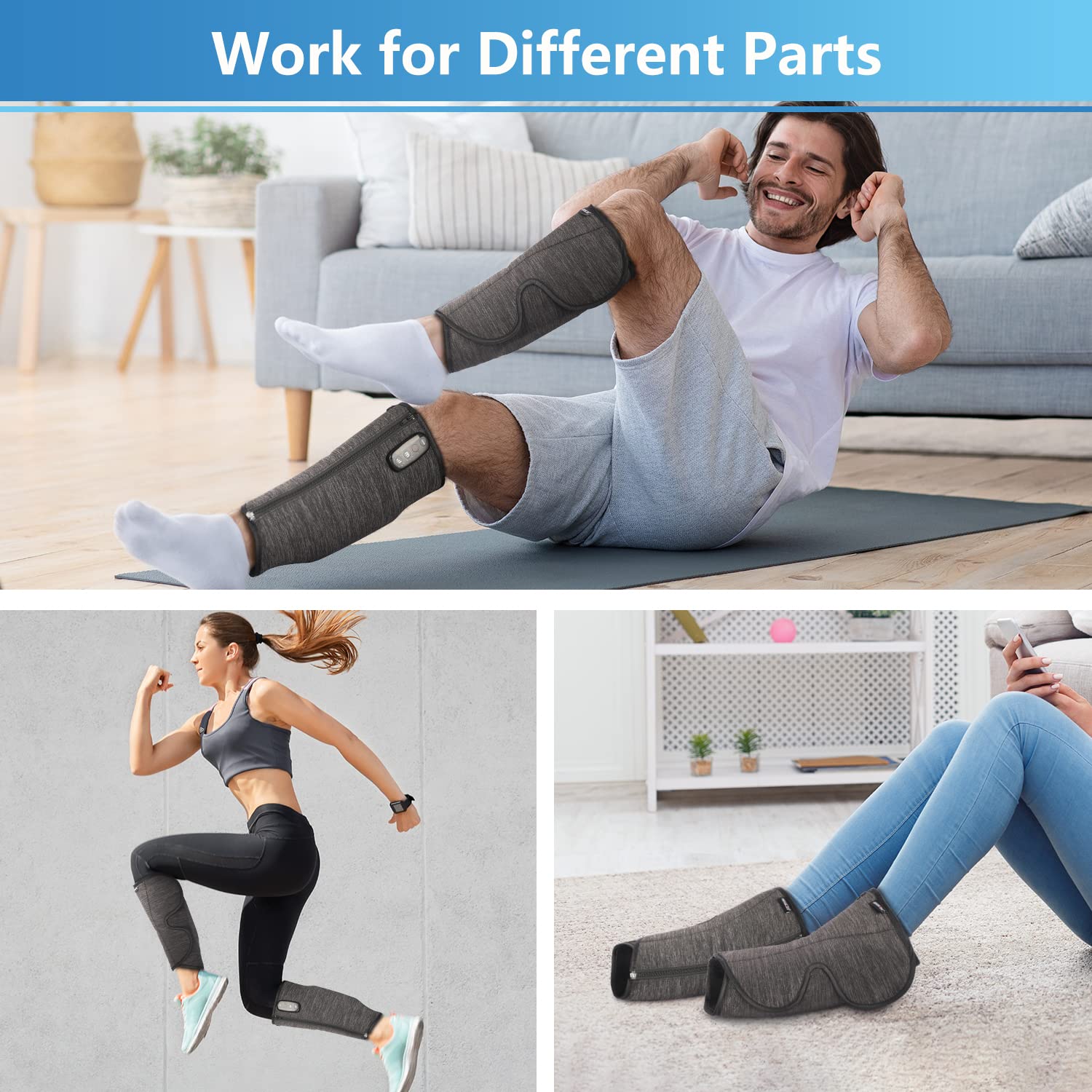CINCOM Cordless Leg Massager for Calf Pain Relief - Rechargeable Air Compression Massager with 3 Intensity Levels & 3 Modes, Improves Blood Circulation - Perfect Gift for Men & Women (Pair) - Ideal for Post-Workout Recovery, Office Relaxation & Home Use