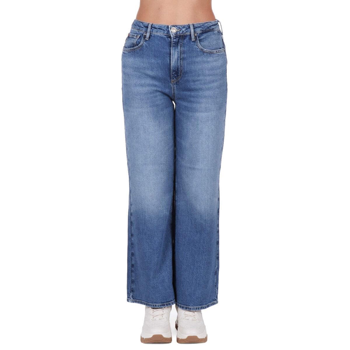 GUESS Women's Wide Leg Ankle Jeans - Trendy High Waist Stretch Denim Pants for Casual & Office Wear