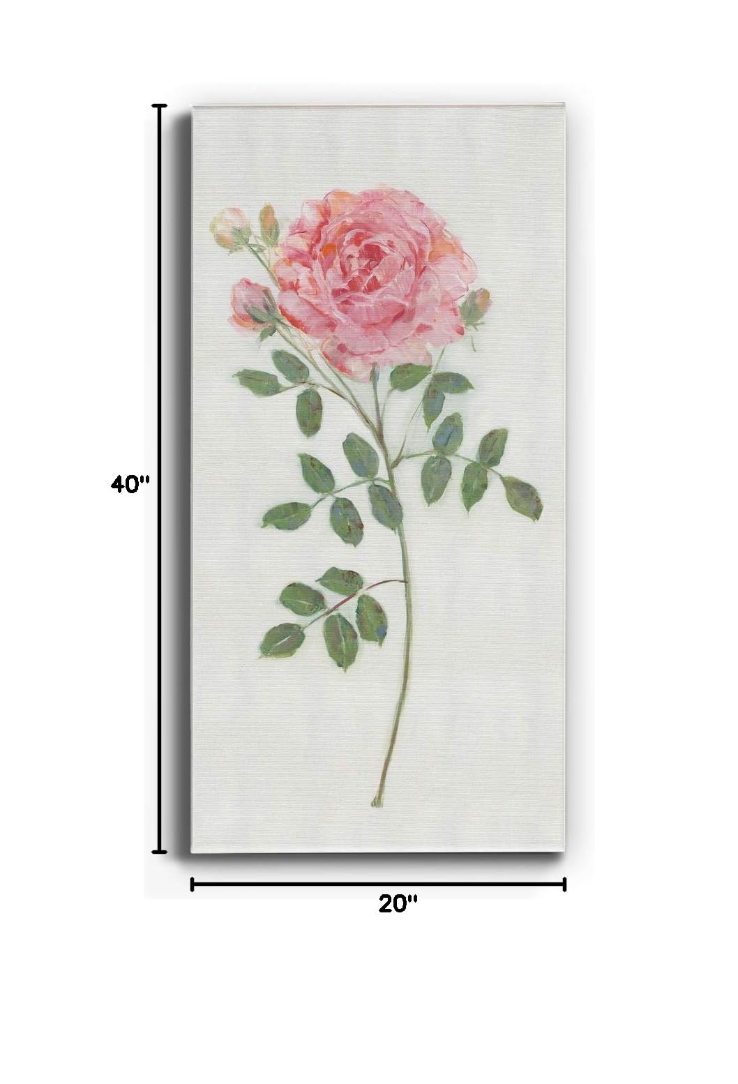 Floral Canvas Wall Art - Pink & Green Rustic Flower Painting Print for Home Decor (20x40 Inches) - Perfect for Bedroom, Living Room, Dining Room, Office & Kitchen Wall Decoration