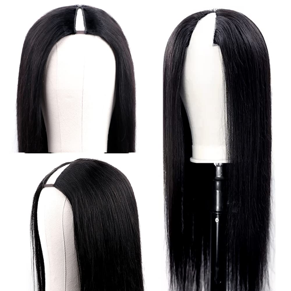 Brazilian Virgin Human Hair V Part Wig - 12 Inch Straight Glueless Half Wig for Black Women | 180% Density Natural Color | No Leave Out, Clip-In Design | Perfect for Daily Wear, Parties & Special Occasions