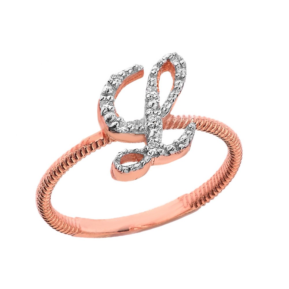 14K Rose Gold Diamond Initial Letter 