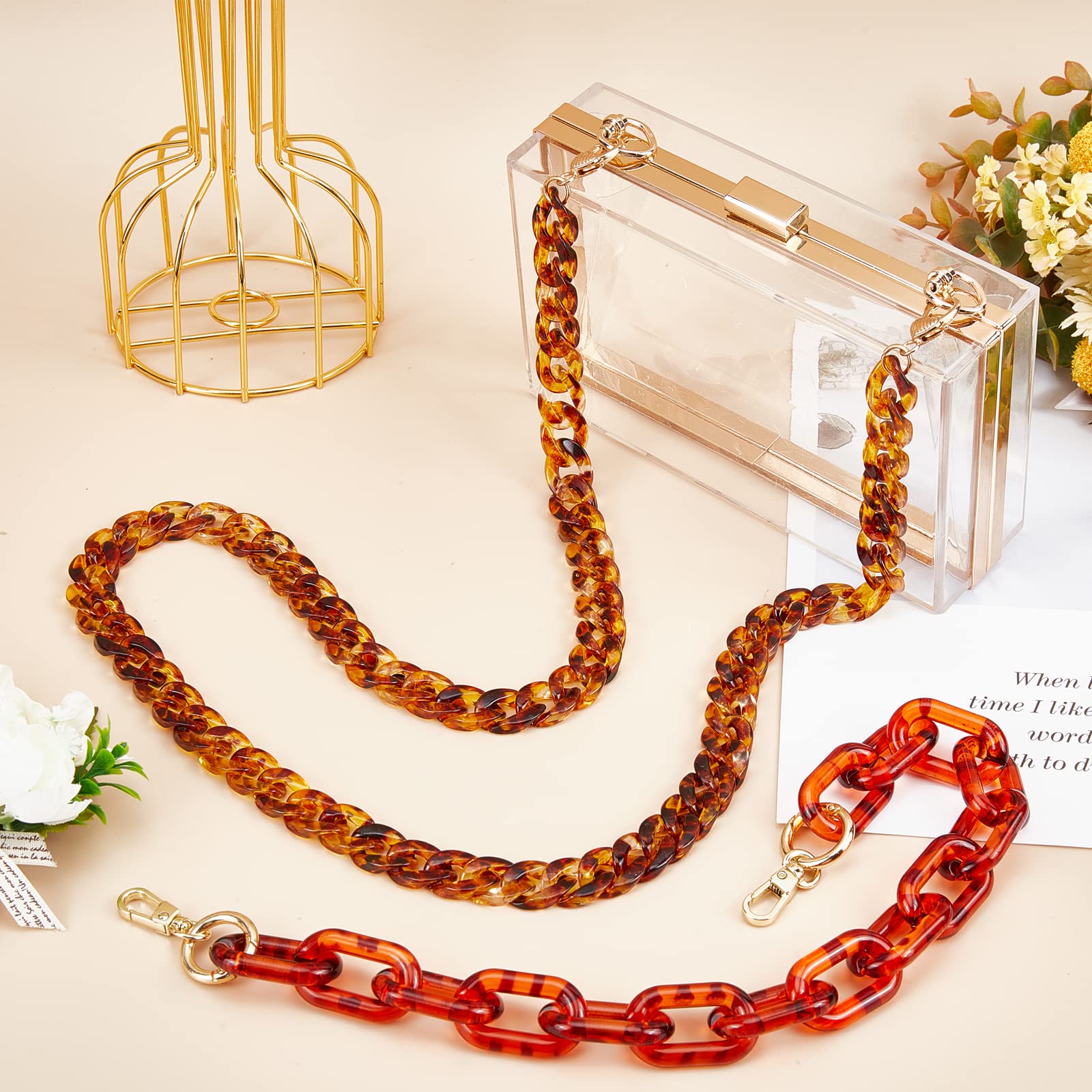 WADORN 2-Pack Acrylic Resin Handbag Chain Straps - Detachable Shoulder Strap with Metal Clasps for Crossbody Bags, Purses & DIY Crafts | Perfect for Bag Replacement, Fashion Accessories & Creative Projects