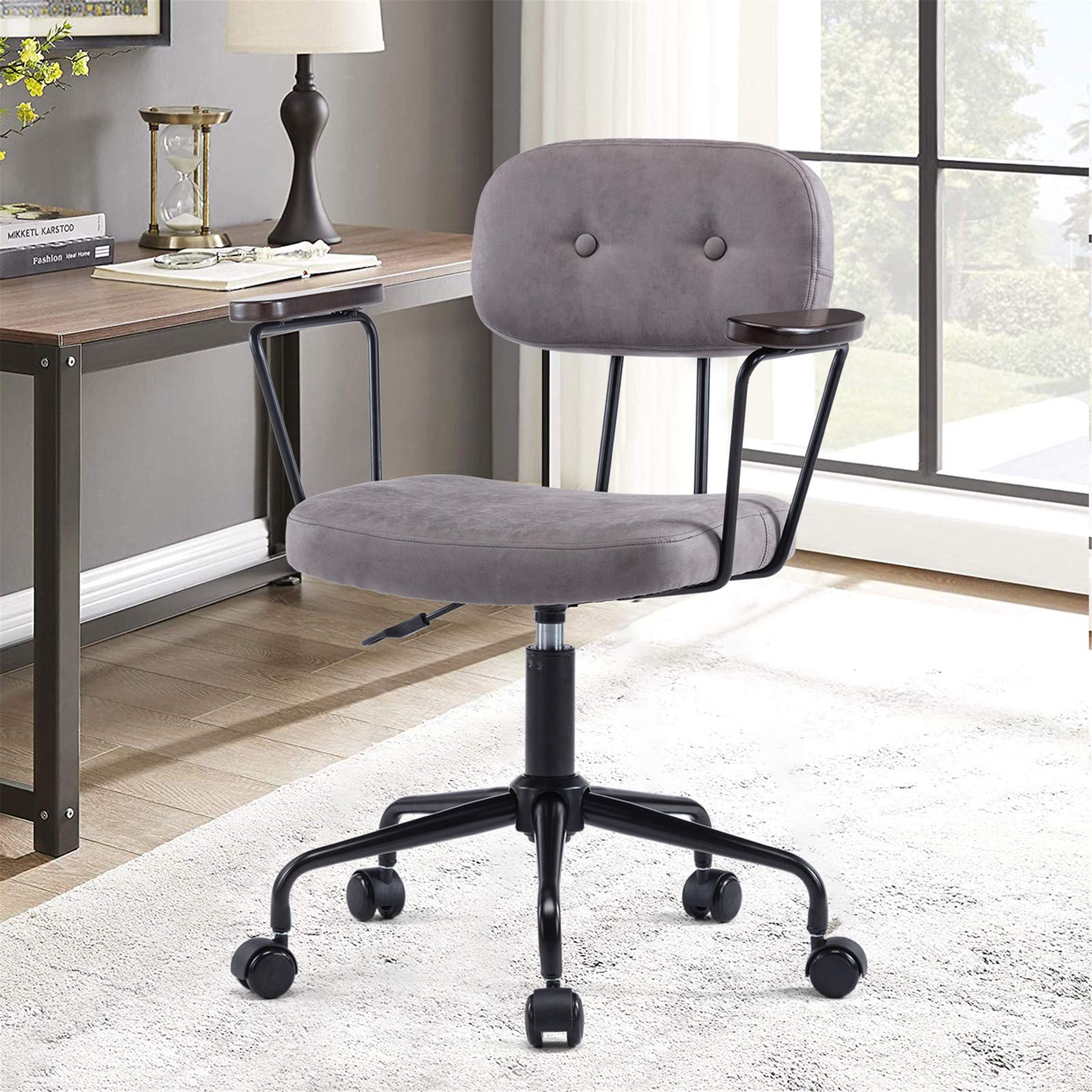 Velvet Swivel Chair - Modern Adjustable Office Chair with Armrests for Living Room, Bedroom & Home Office, Upholstered Makeup Vanity Chair for Women, Comfortable Desk Chair for Working, Studying & Relaxing