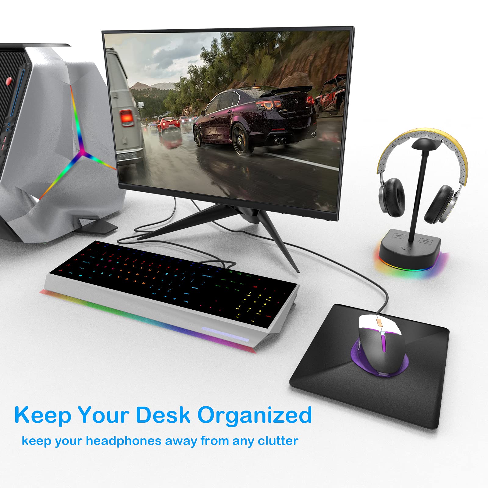 Premium RGB Gaming Headphone Stand with 15W Fast Wireless Charger & USB Port - Qi-Certified Headset Holder for Desk, PC Setup - Perfect for Gamers, Streamers & Office Use (Black)