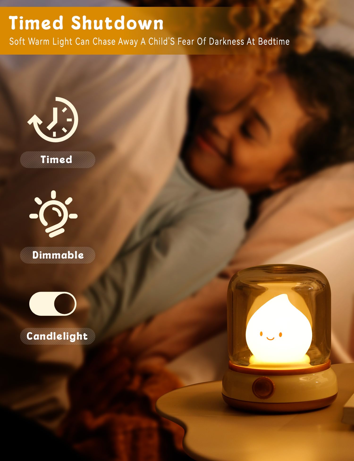 Flameless LED Candle Lamp - Adjustable Dimmable Rechargeable Night Light for Kids, Girls & Teens | Safe Bedroom Decor, Nursery Lighting, Birthday Gift | Perfect for Bedtime, Relaxation & Room Ambiance