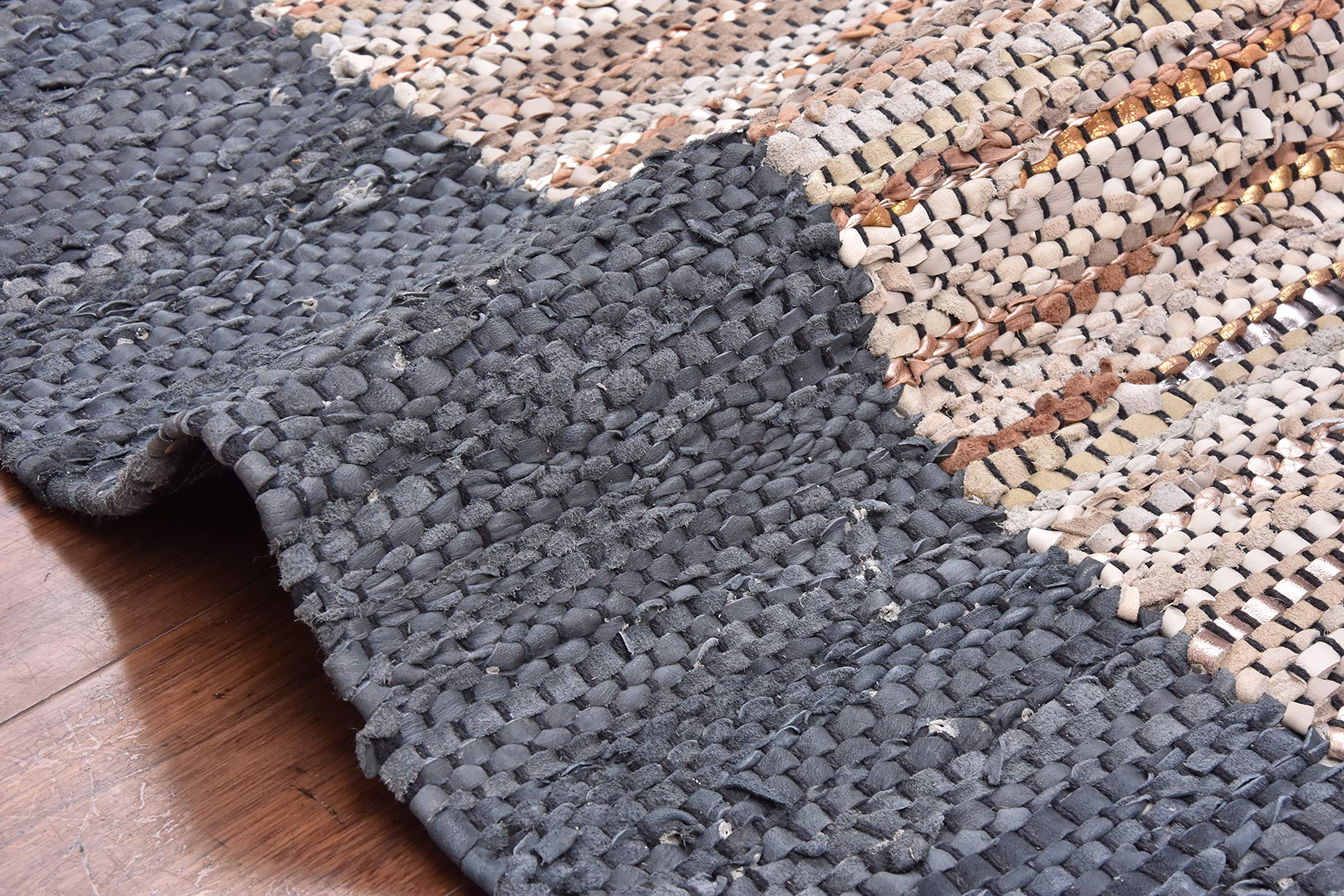 Premium 5x8 FT Flash Leather Beige Area Rug with Grey Border - Soft & Durable for Living Room, Bedroom, or Office Decor
