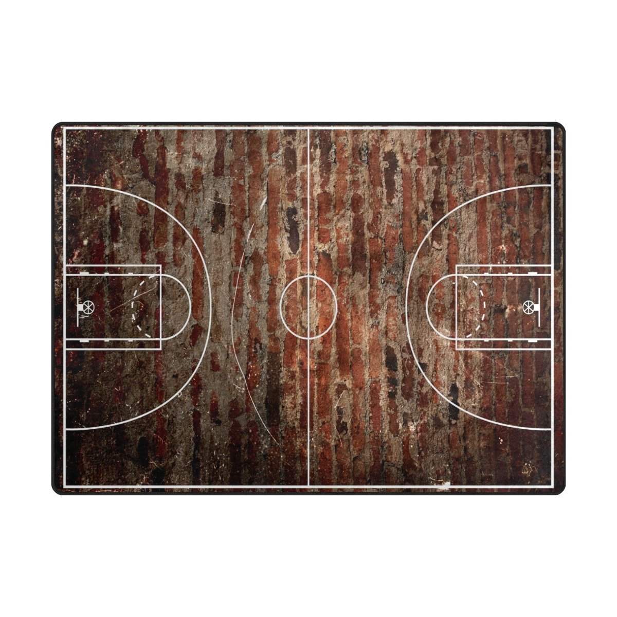 ALAZA 7' x 5' Basketball Court Design Grungy Brick Area Rug - Non-Slip Indoor Outdoor Rug for Living Room, Bedroom, Game Room | Perfect for Sports Fans & Home Decor