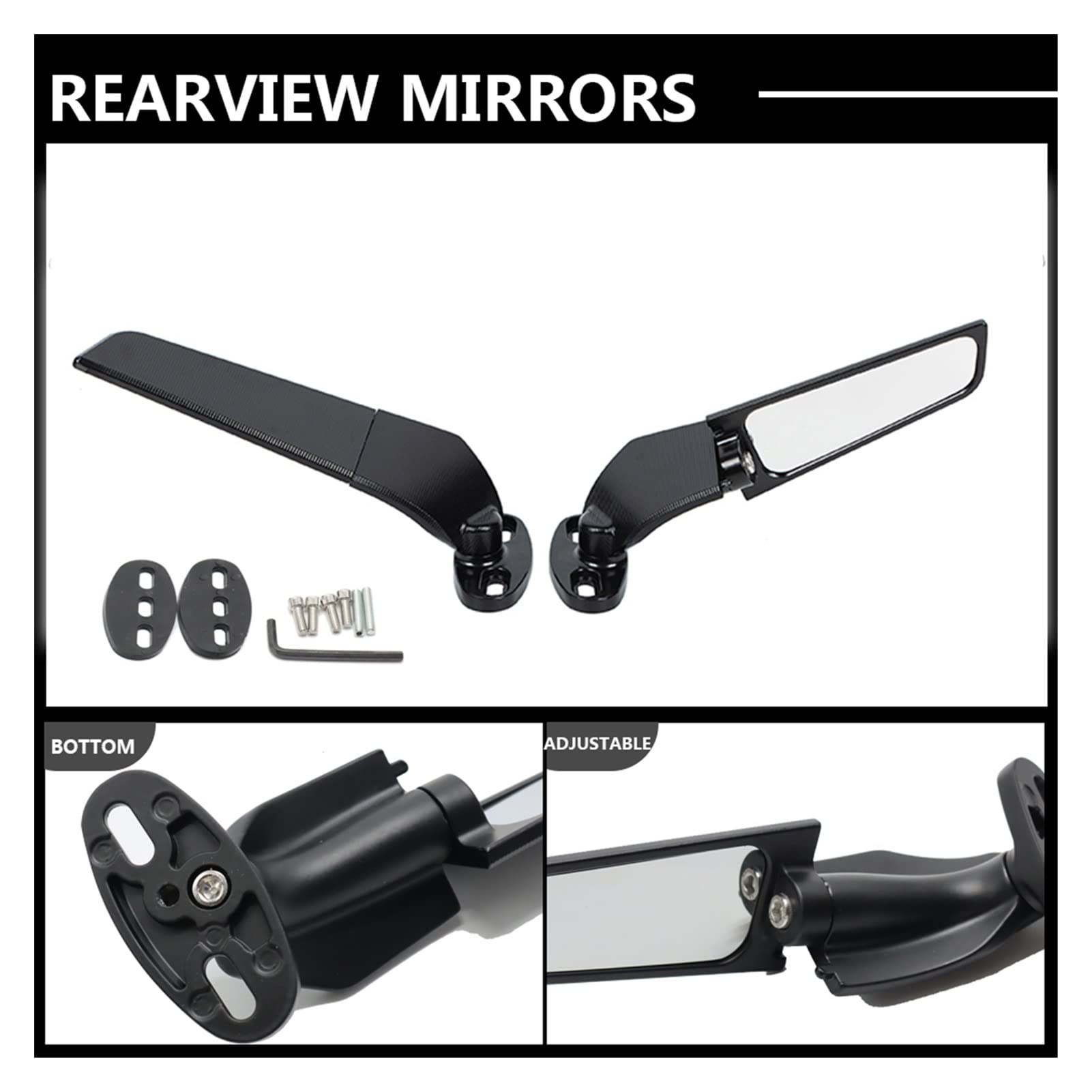 Kawasaki ZX12R ZX14R ZZR1400 TR1400 Adjustable Rotating Side Mirrors - Black Motorcycle Wind Wings for Enhanced Visibility & Style - Perfect for Highway Cruising & Sport Riding