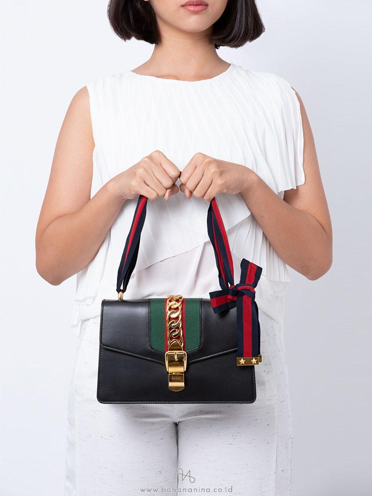 Gucci Sylvie Small Shoulder Bag for Women - Black Leather Crossbody Purse with Chain Strap | Perfect for Work, Date Night & Special Occasions