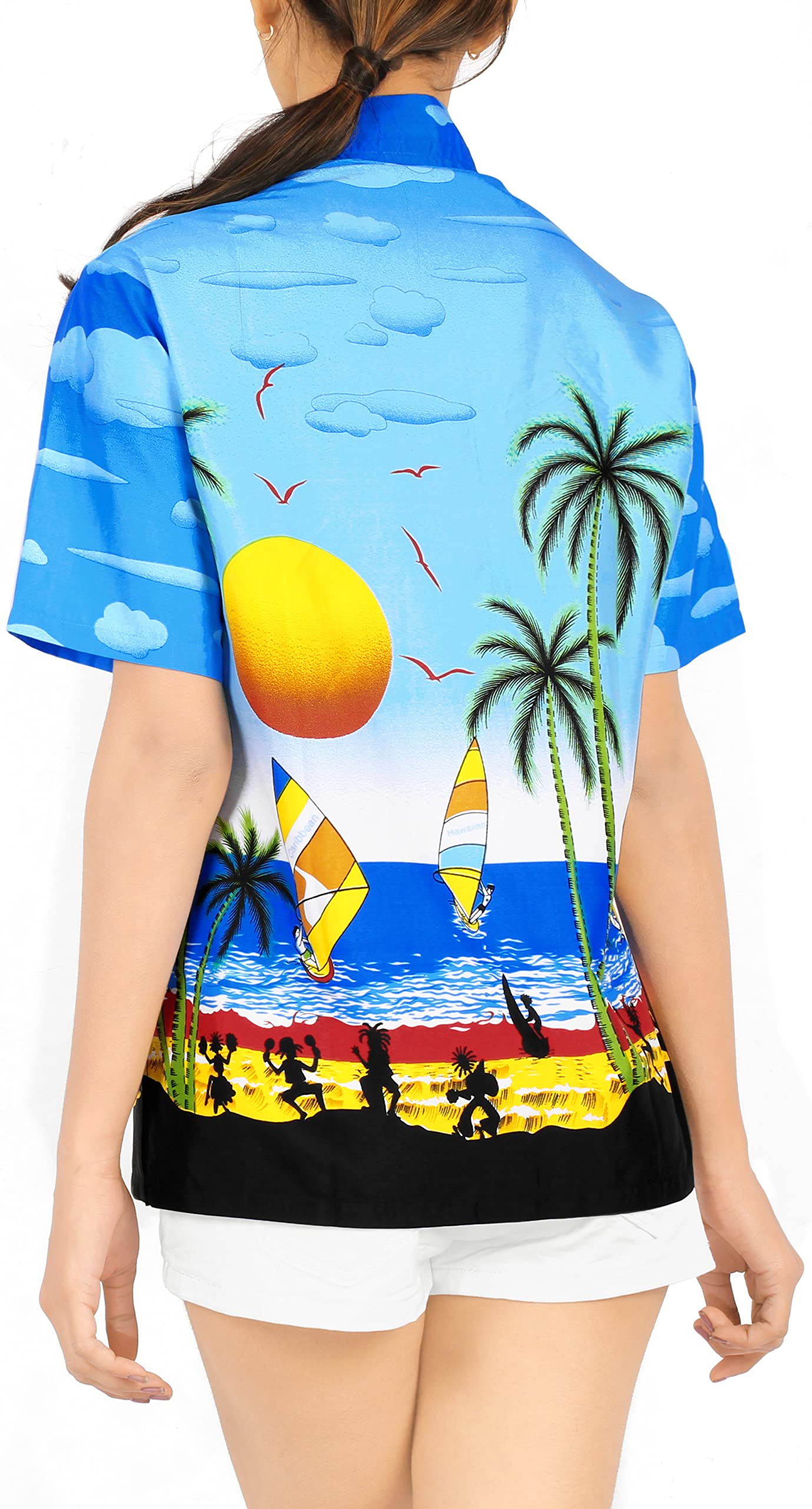 LA LEELA Women's Short Sleeve Hawaiian Beach Blouse - Floral Print Vacation Shirt for Summer, Pool Party & Tropical Getaways