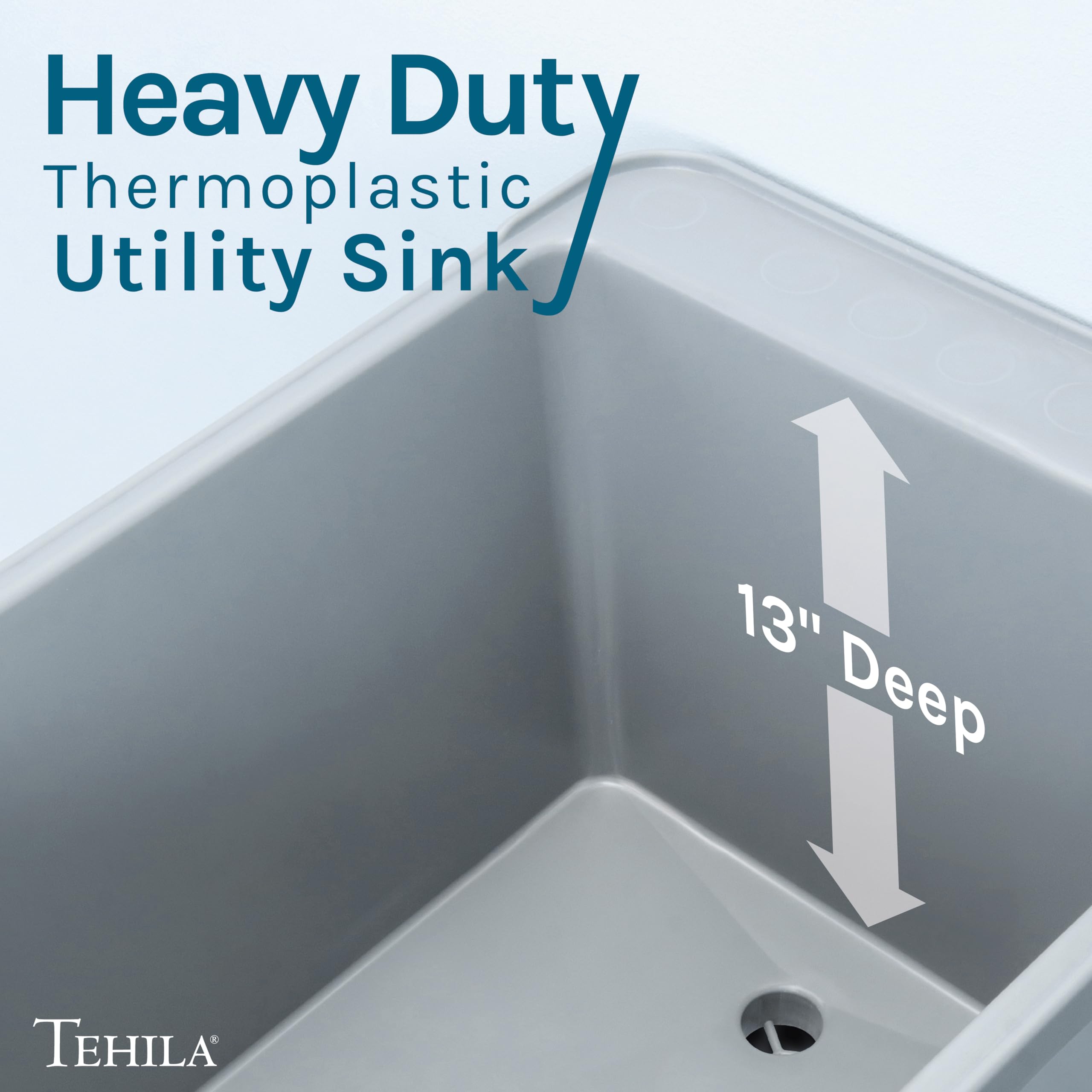 JS Jackson Supplies Grey Space Saver Utility Sink - Freestanding Laundry Tub with Black Metal Legs & P-Trap Kit | Compact Design for Small Laundry Rooms, Basements & Garages