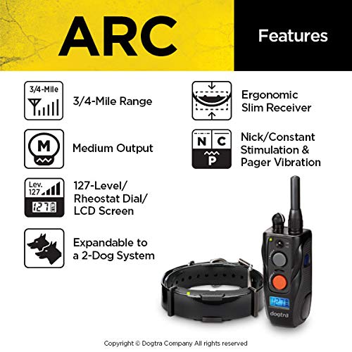 Dogtra ARC 2-Dogs Remote Training Collar - 3/4 Mile Range, Waterproof & Rechargeable E-Collar with Static Stimulation, Vibration & Tone for Small, Medium & Large Dogs | Perfect for Obedience Training, Behavior Correction & Outdoor Adventures