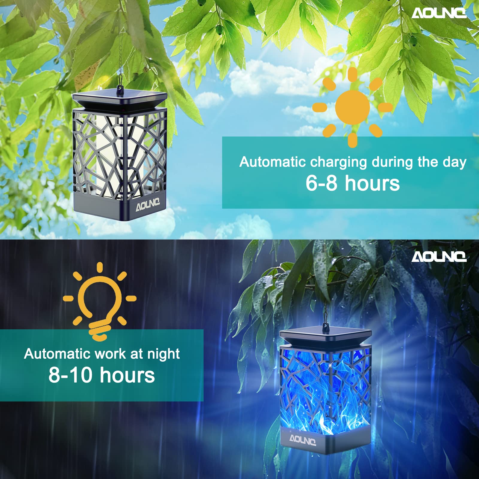 99 LED Solar Lanterns with Flickering Flame Effect - Waterproof Outdoor Hanging Lights for Garden, Yard & Patio Decor (2 Pack Blue Solar Powered Lanterns) - Perfect for Camping, Backyard Parties & Pathway Lighting
