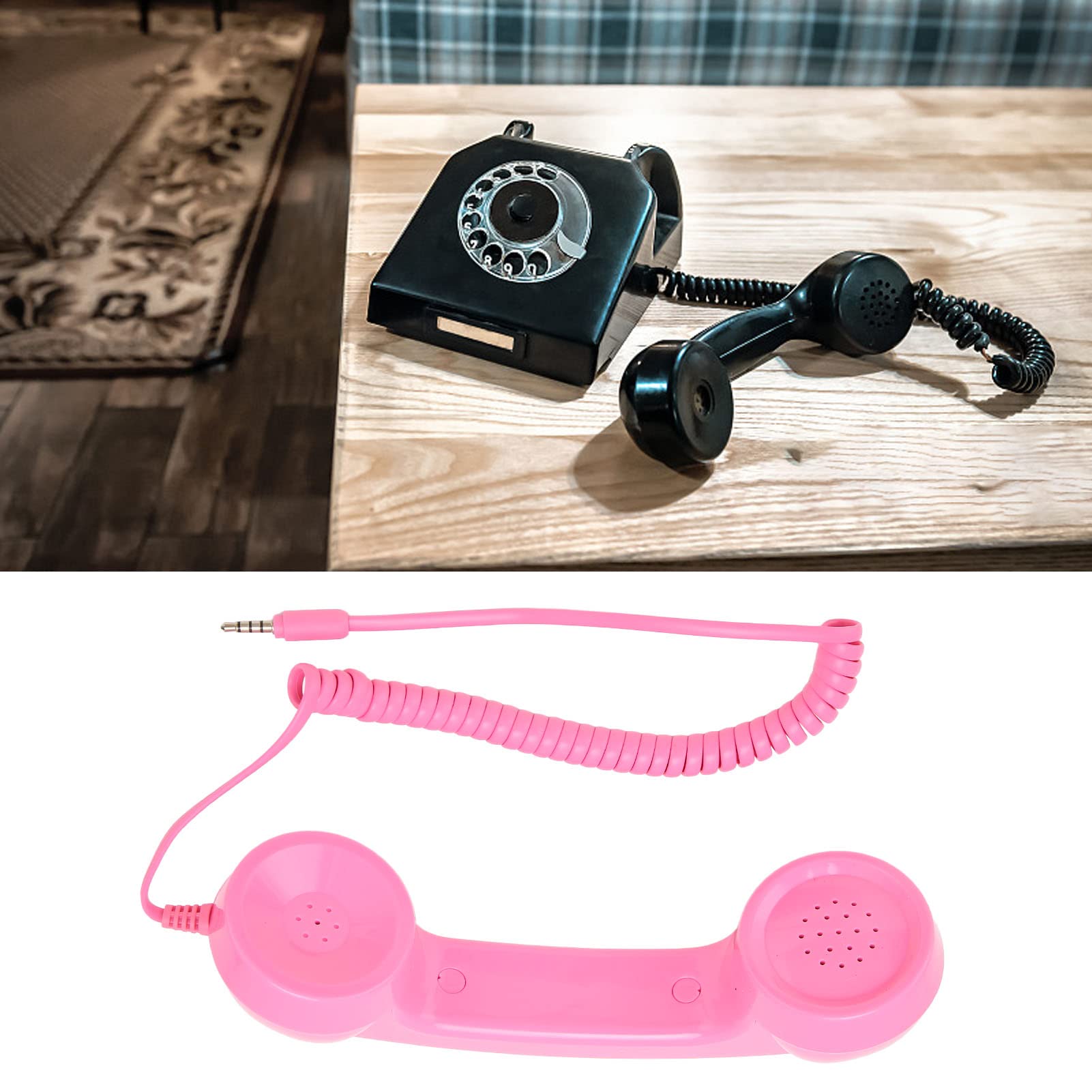 Vintage Retro Telephone Handset with 3.5mm Audio Jack - Radiation Proof Mobile Phone Receiver for iPhone, Android, Computer - Light Red - Perfect for Gaming, Online Meetings & Hands-Free Calls
