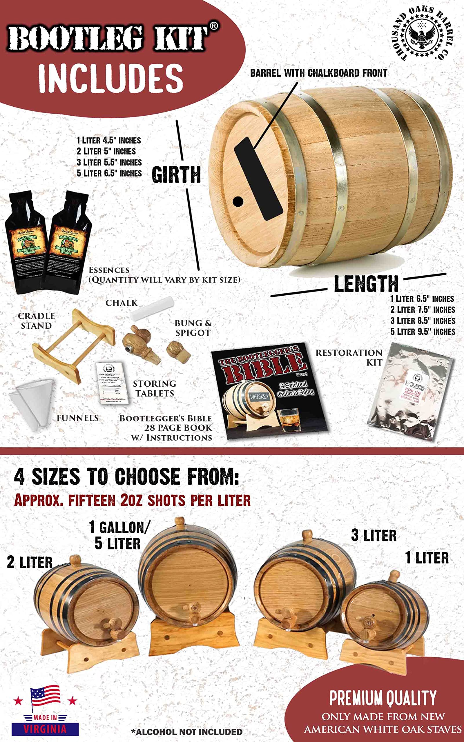 Small Batch Bourbon Whiskey Making Kit with Chalkboard & Instruction Book – DIY Oak Barrel Aging for Home Distilling – Perfect Father’s Day Gift (5 Liter) – Great for Home Brewing, Whiskey Aging, and Unique Gift Ideas