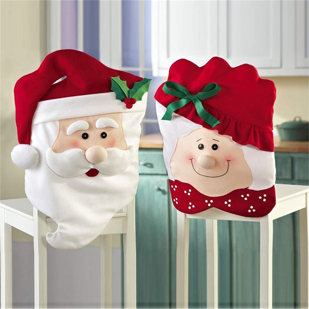 HOAPL 2-Pack Christmas Chair Covers - Santa & Mrs. Claus Slipcovers for Dining Chairs | Holiday Decor for Kitchen, Dining Room & Christmas Parties | Perfect for Xmas Dinner, Family Gatherings & Festive Home Decor
