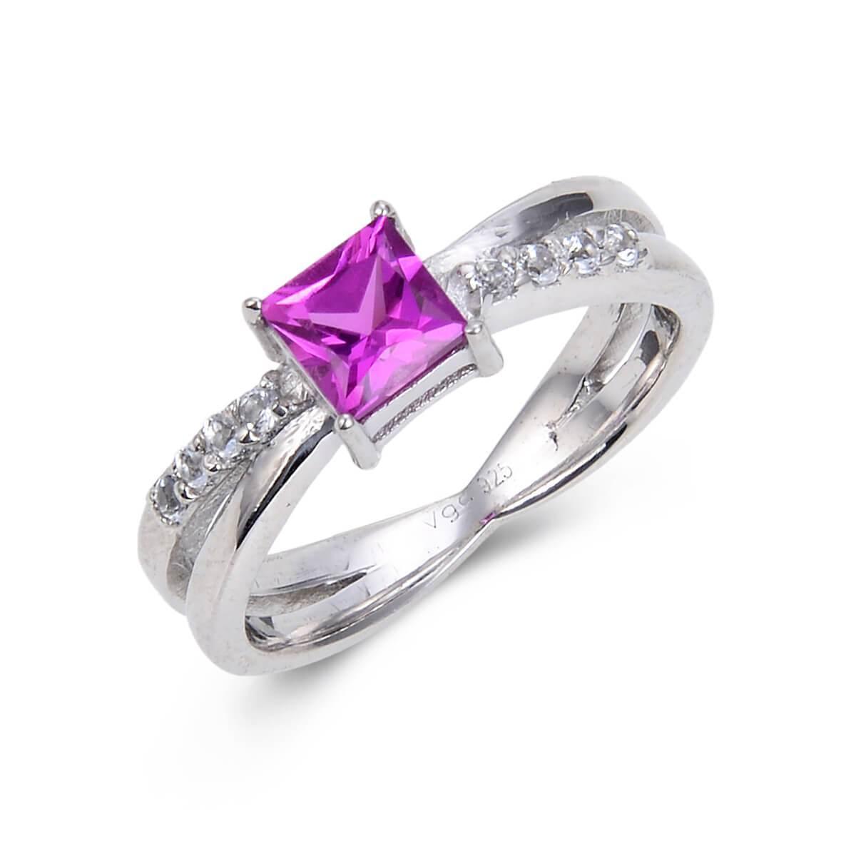 Purple Sapphire Square Split Band Ring for Women – Elegant Sterling Silver Jewelry for Engagement, Wedding & Special Occasions