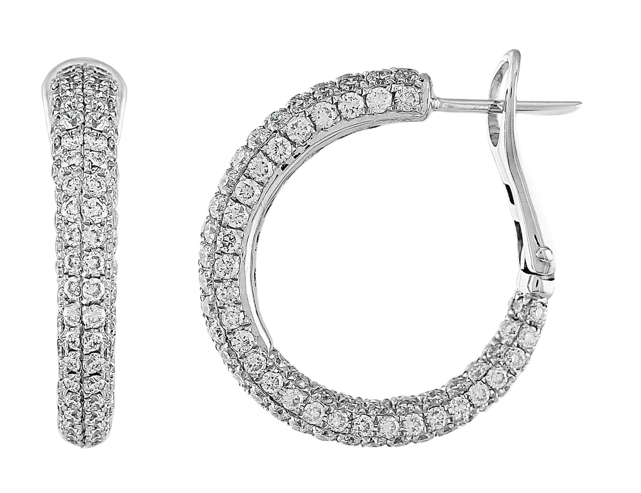 18K White Gold Pavé Diamond Omega Hoop Earrings for Women - Elegant Luxury Jewelry for Parties, Weddings & Special Occasions