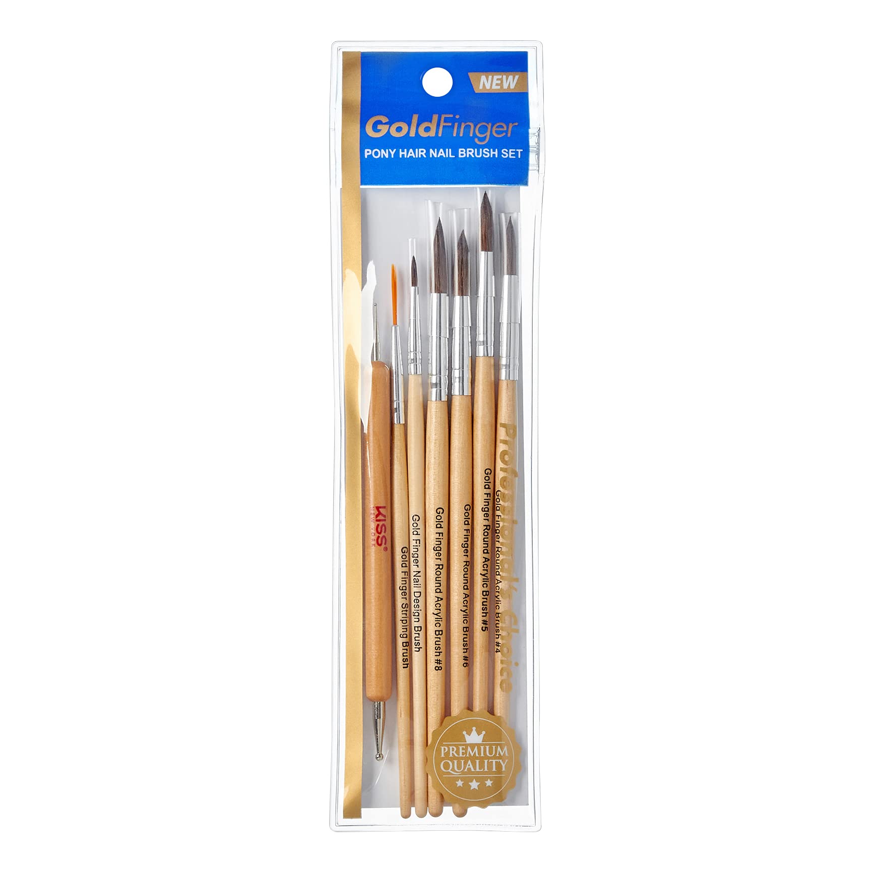 Professional Nail Art Brush Set with Round Acrylic Brushes - Gold Finger Nail Design Tools with Pony Brown Hair for Gel Polish, Dotting & Line Painting | Perfect for Salon, Home Manicure & DIY Nail Art