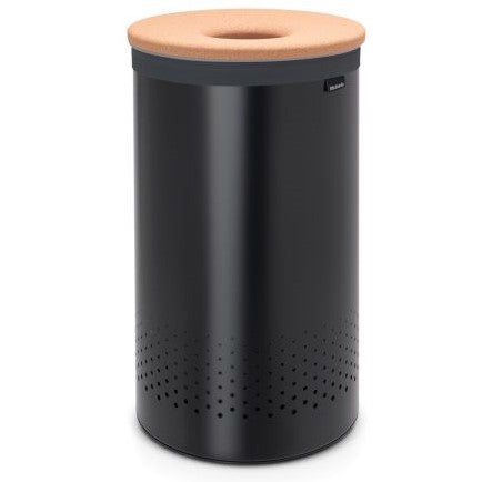 Brabantia 60L Laundry Hamper with Cork Lid - Black | Large Capacity Clothes Bin for Bedroom, Bathroom & Laundry Room Organization
