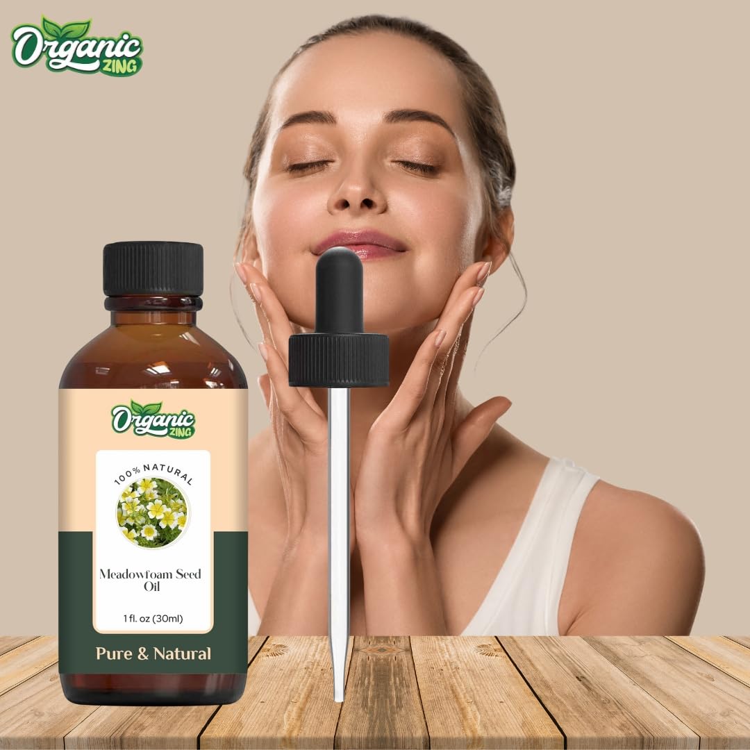 Organic Meadowfoam Seed Oil (Limnanthes Alba) - 100% Pure Natural Carrier Oil for Skin Care & Hair Care - 30ml/1.01 fl oz - Hydrating Facial Serum, Hair Growth Treatment & Massage Oil for Dry Skin