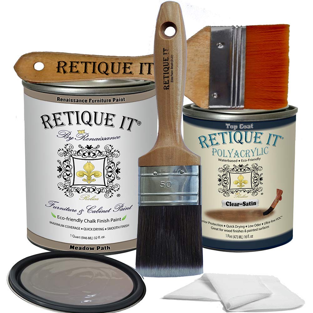 Retique It Chalk Furniture Paint by Renaissance DIY - 32oz Poly Kit in Meadow Path Green | Eco-Friendly Chalk Finish for Wood, Metal & Cabinets | Perfect for Furniture Restoration & DIY Home Decor Projects