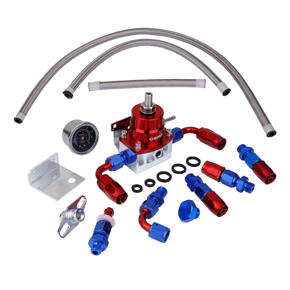 OSIAS Adjustable Fuel Pressure Regulator Kit - 160psi AN6 Fitting, Red Aluminum Universal EFI System for Cars & Marine Engines - Perfect for Performance Tuning & Fuel System Upgrades